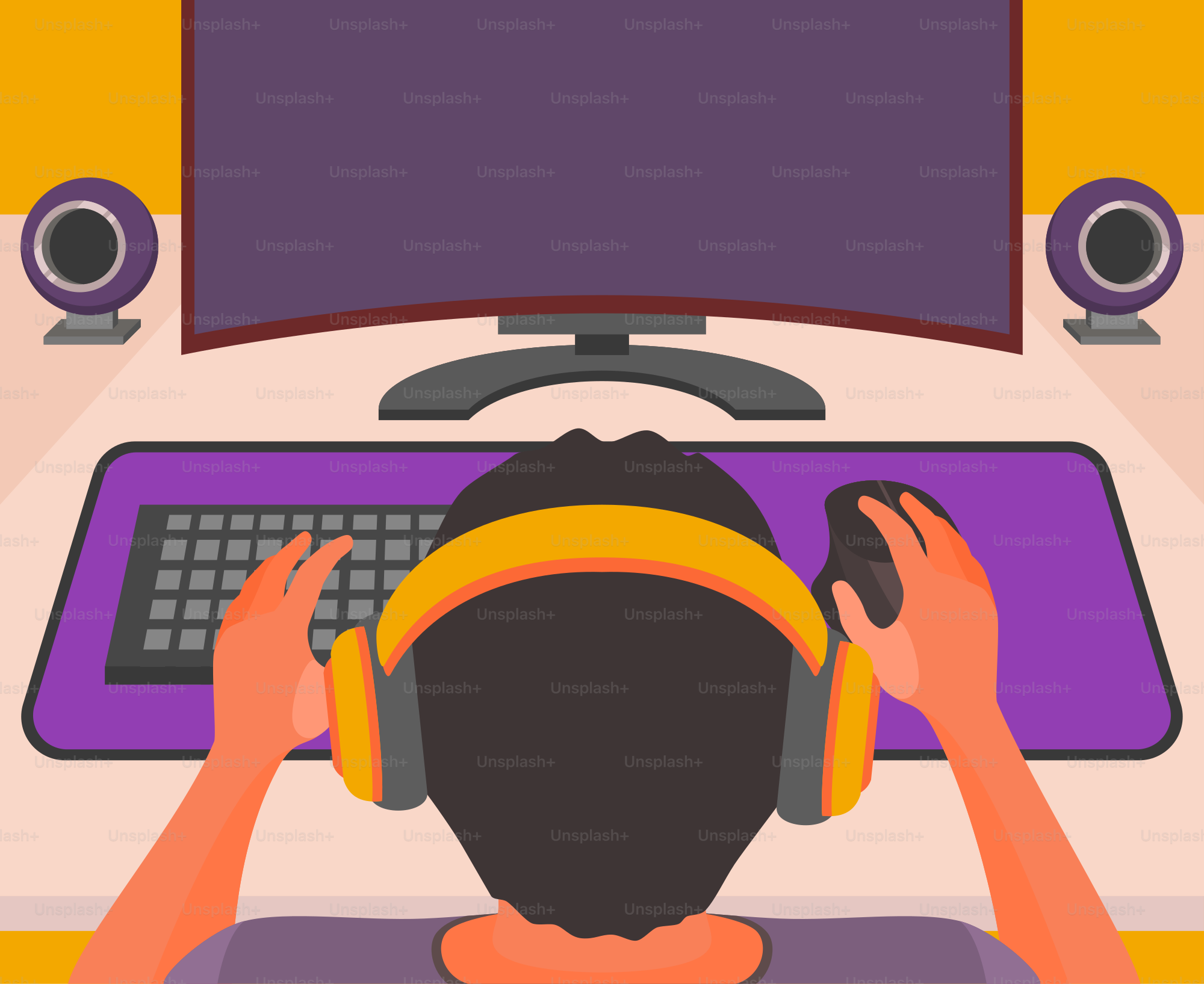 A person sitting at a computer with headphones on