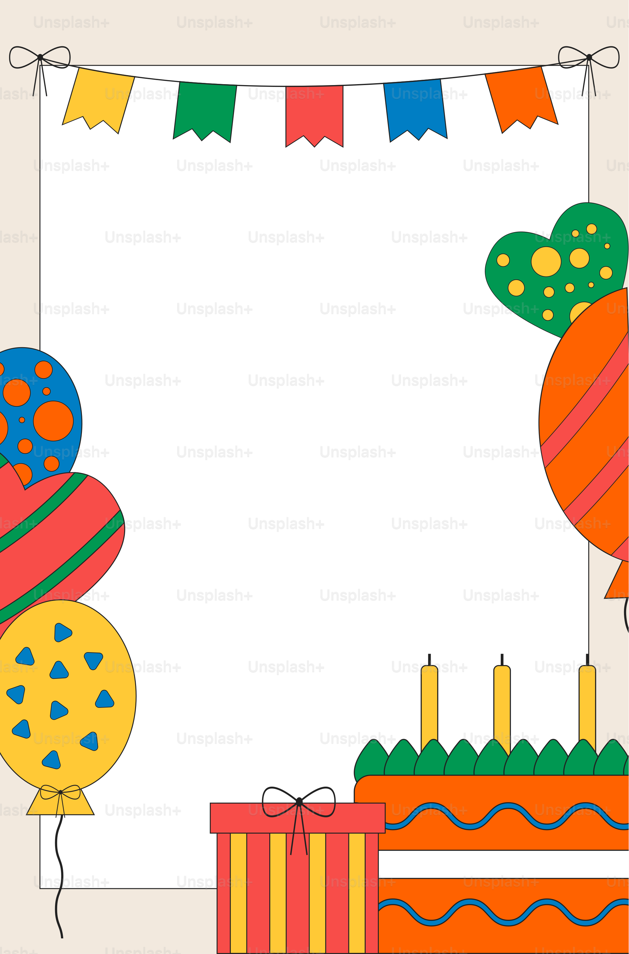 A birthday card with balloons and a cake