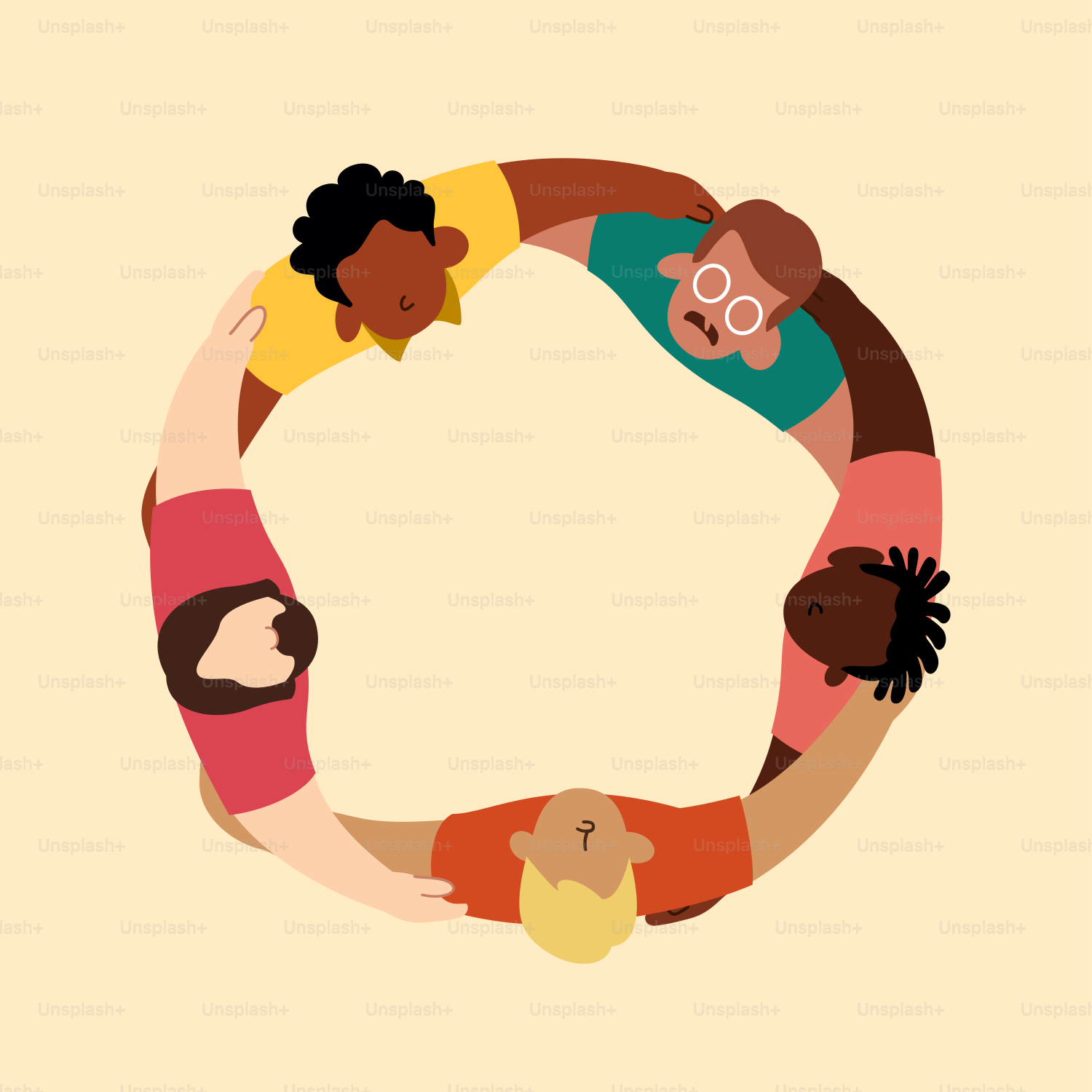 Eine Gruppe von Menschen, die Händchen im Kreis halten Vektor – Bild zum  Thema Mannschaft auf Unsplash, image size:3000x3000