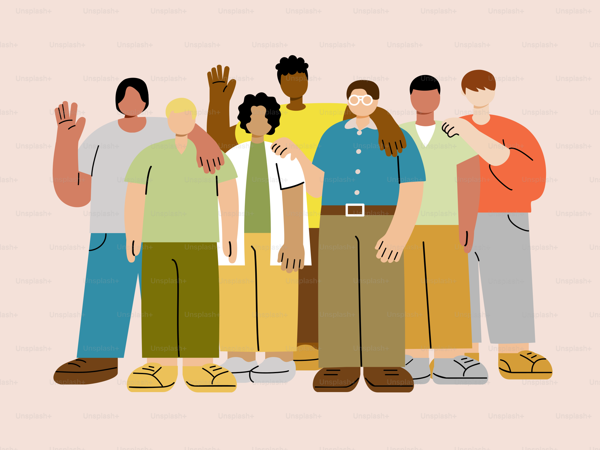 Eine Gruppe von Menschen, die Händchen im Kreis halten Vektor – Bild zum  Thema Mannschaft auf Unsplash, image size:3000x2250