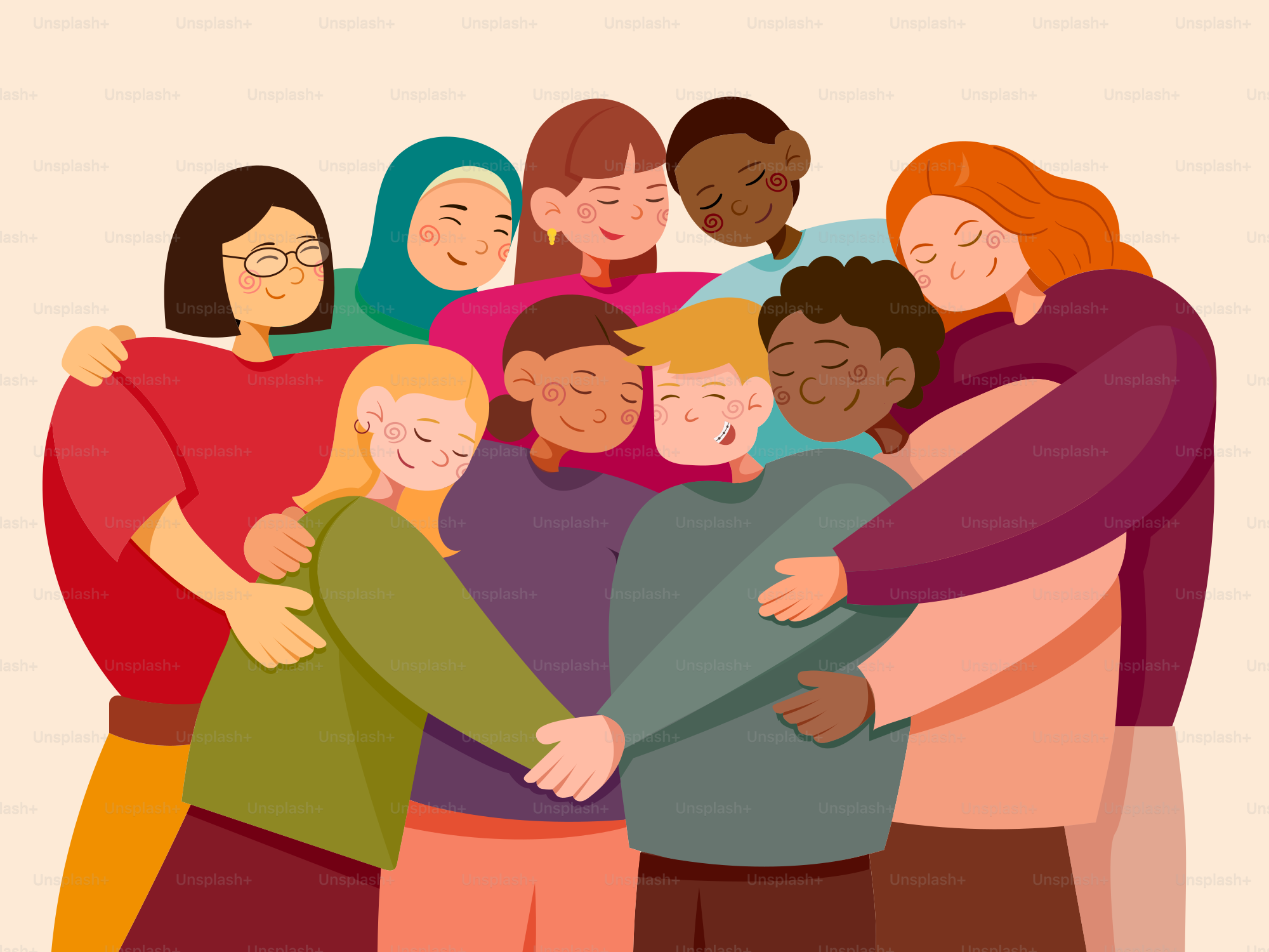 A group of people hugging each other