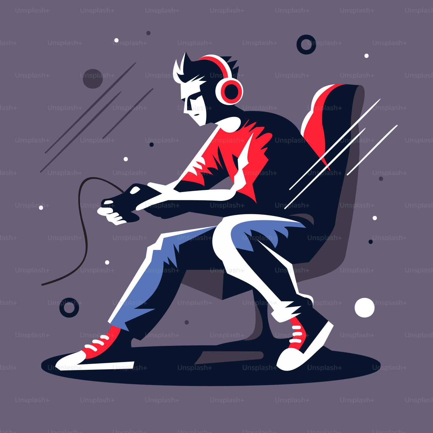 A man sitting on a chair with headphones on