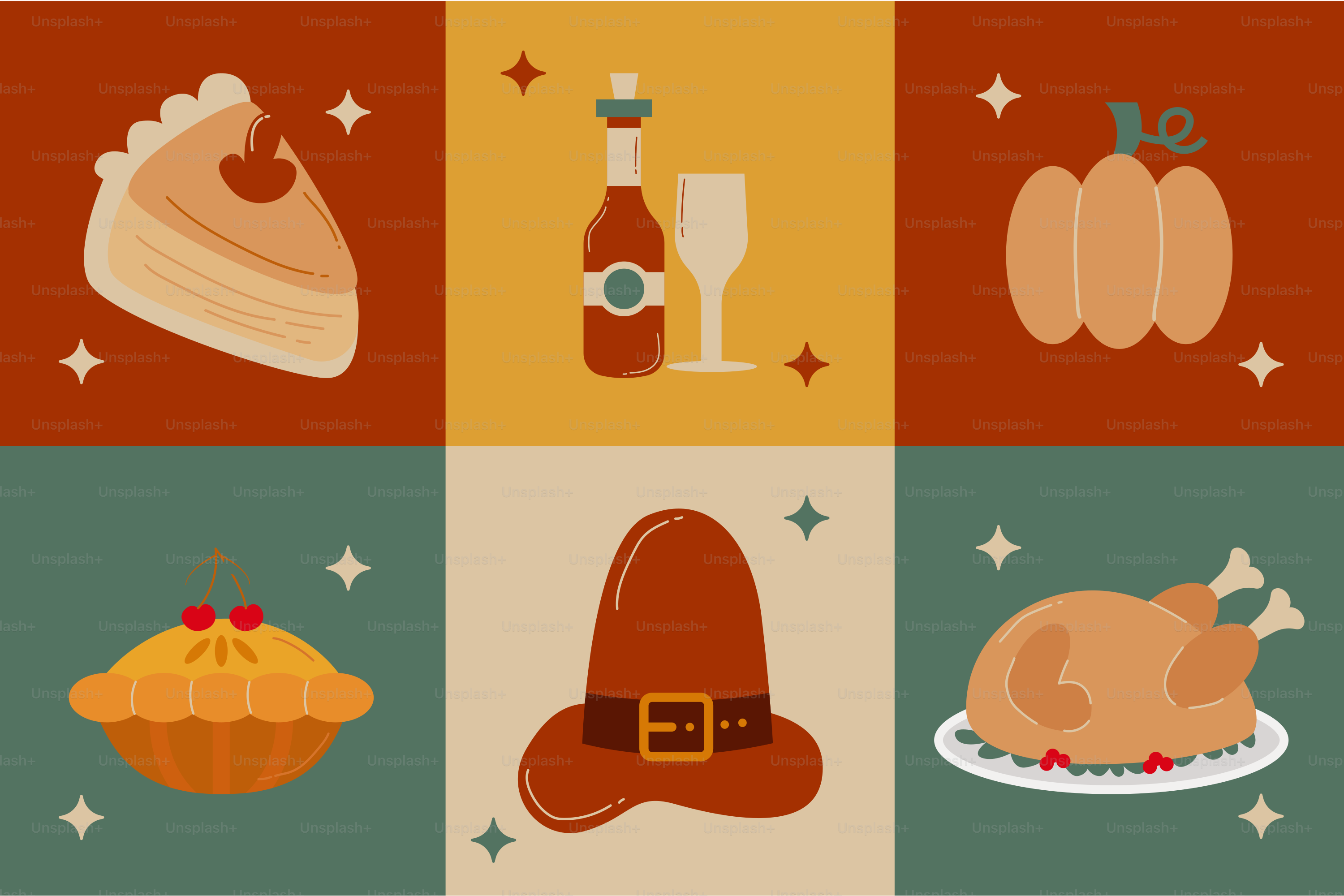 Une carte de Thanksgiving avec une dinde et d’autres aliments