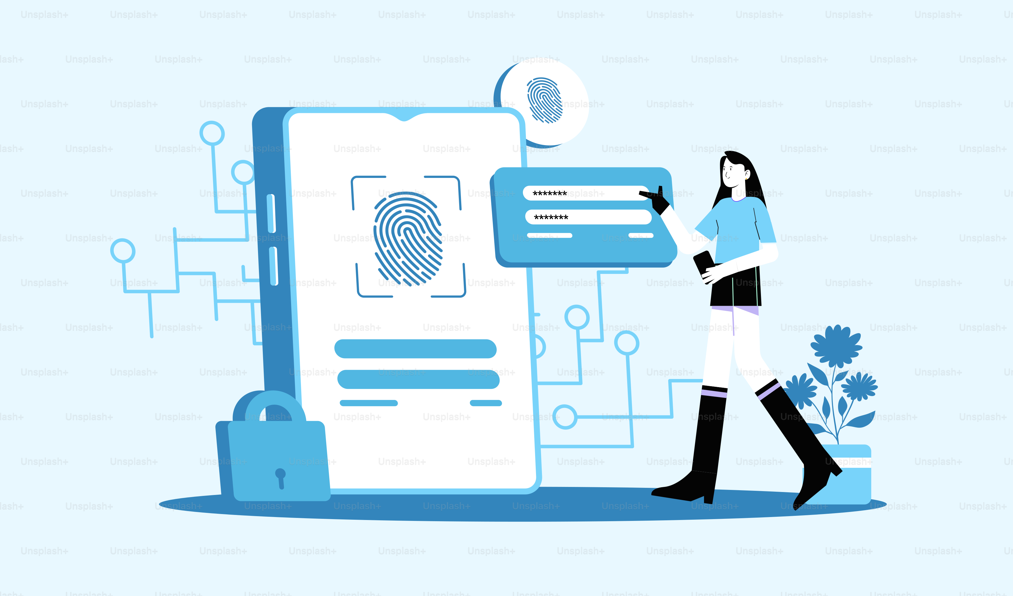 A woman walking past a large computer screen vector – Data encryption ...