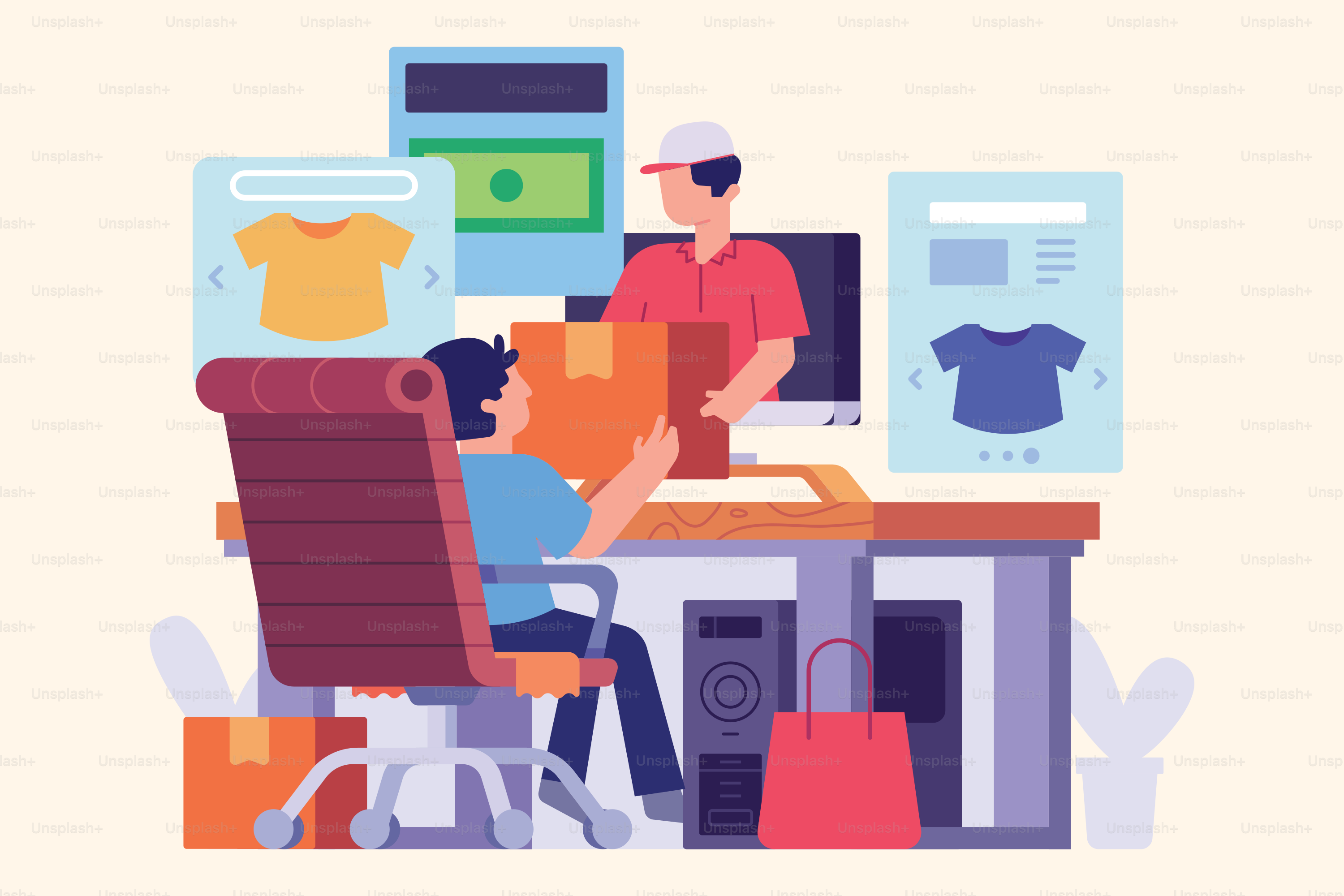 A man sitting at a desk with a box in front of him