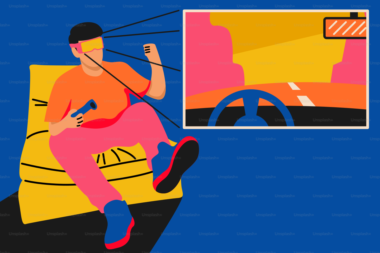 A man is sitting on a car with a steering wheel