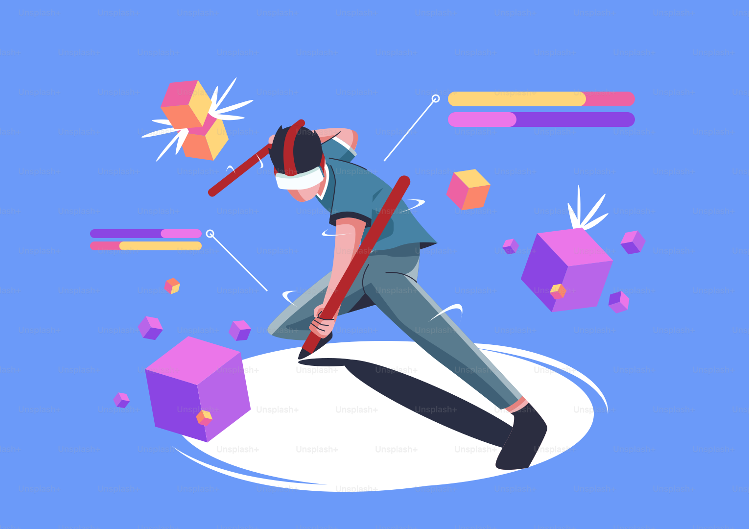 A man with a baseball bat on a blue background