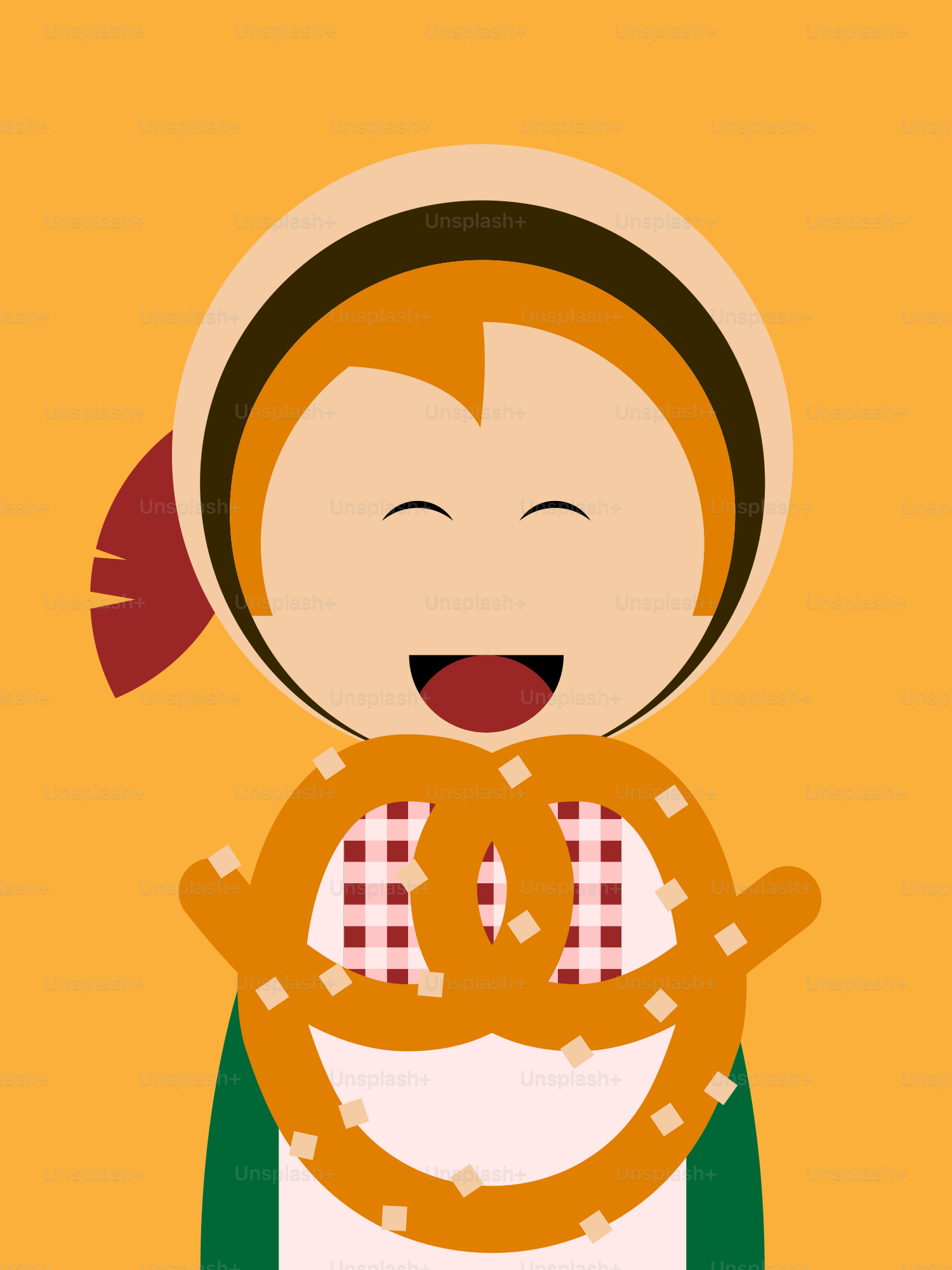 Une femme tenant un bretzel avec un sourire sur le visage