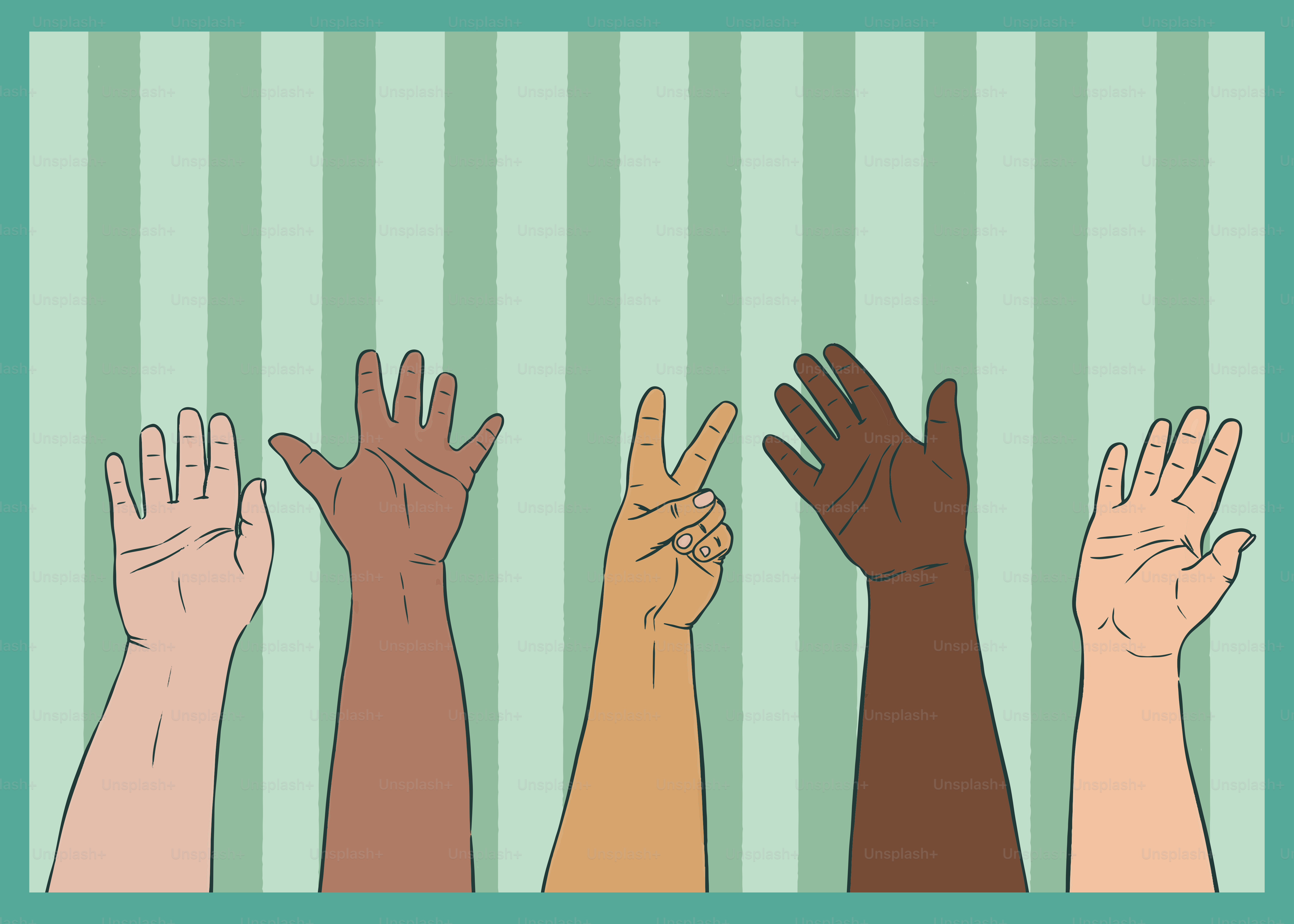 A group of people raising their hands in the air