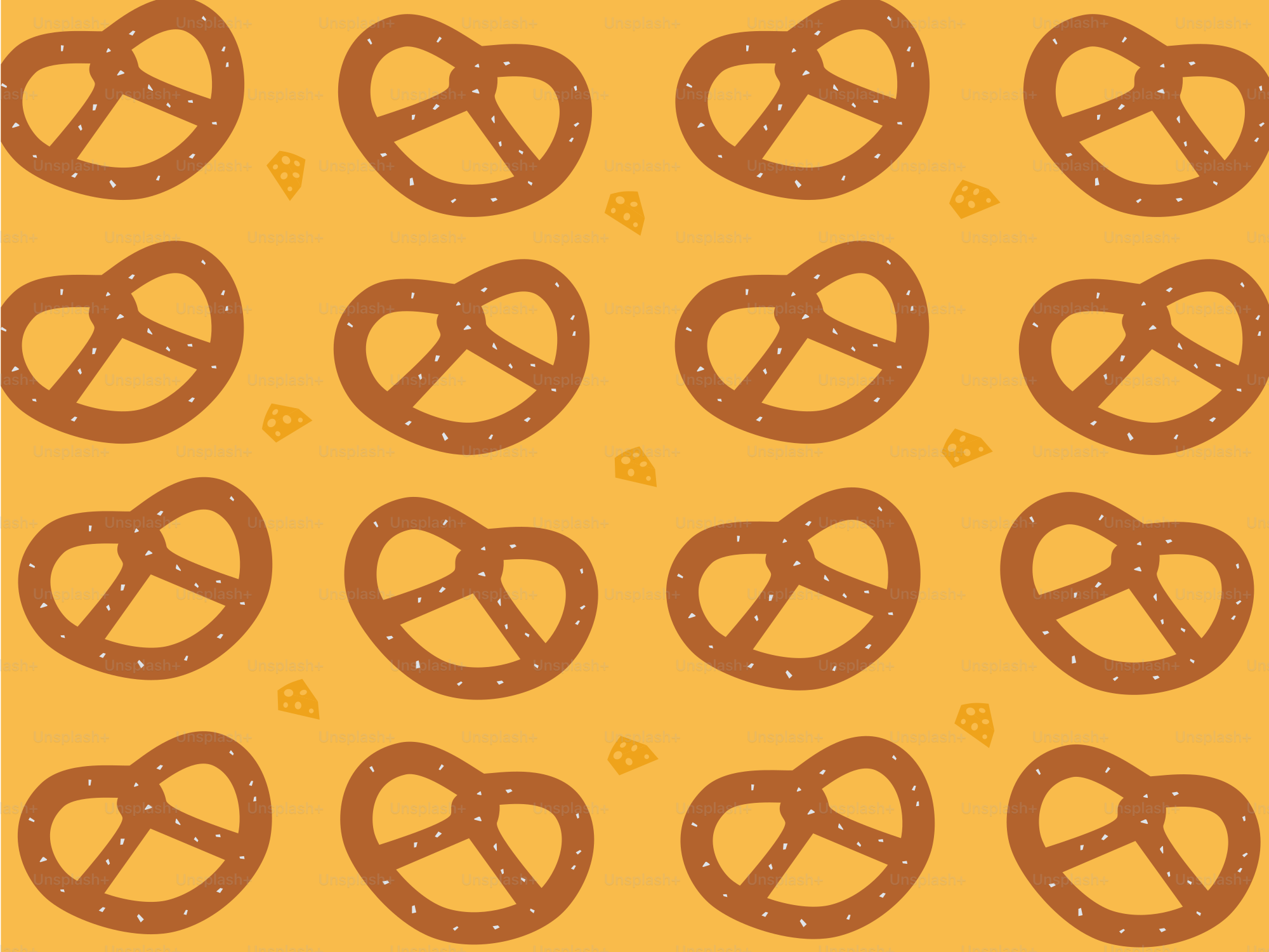 A pattern of pretzels on a yellow background