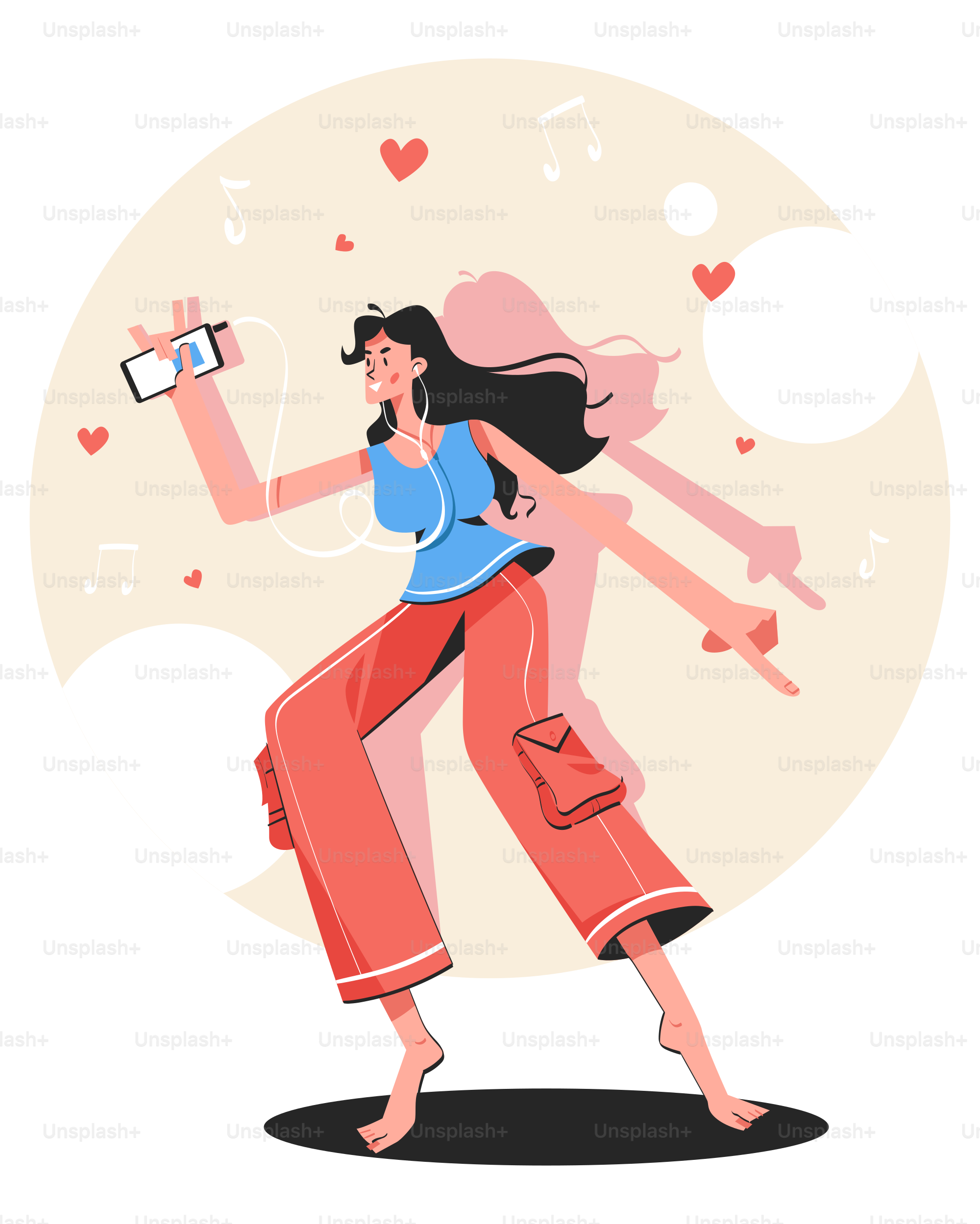 A woman dancing with a cell phone in her hand