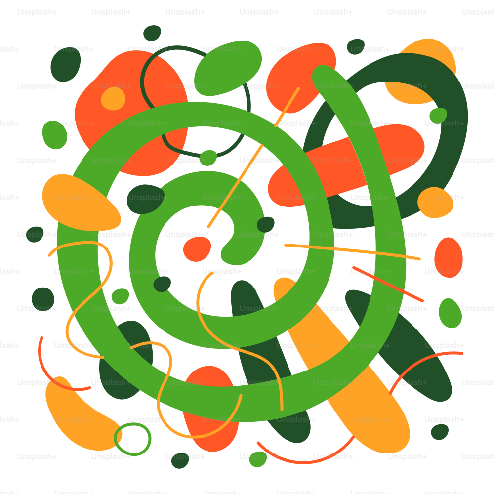 A green and orange abstract design on a white background
