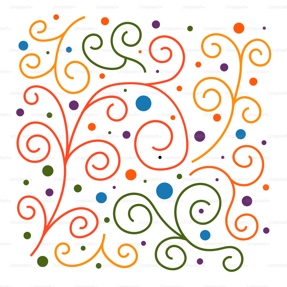Una imagen de un cuadrado con remolinos y puntos
