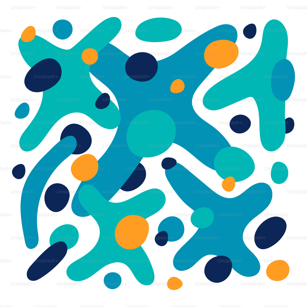 A blue and orange abstract design on a white background