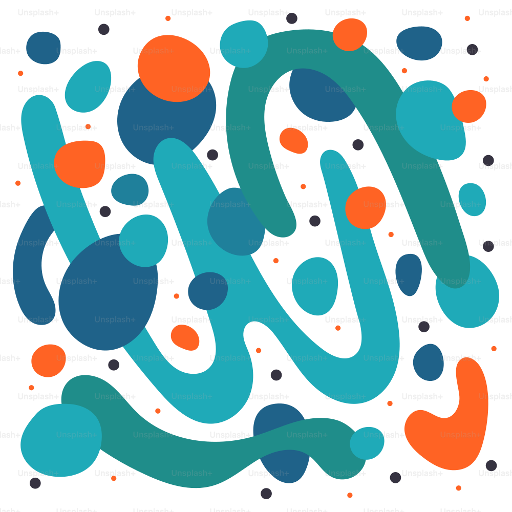 Ein blau-orangefarbenes Design mit Punkten darauf