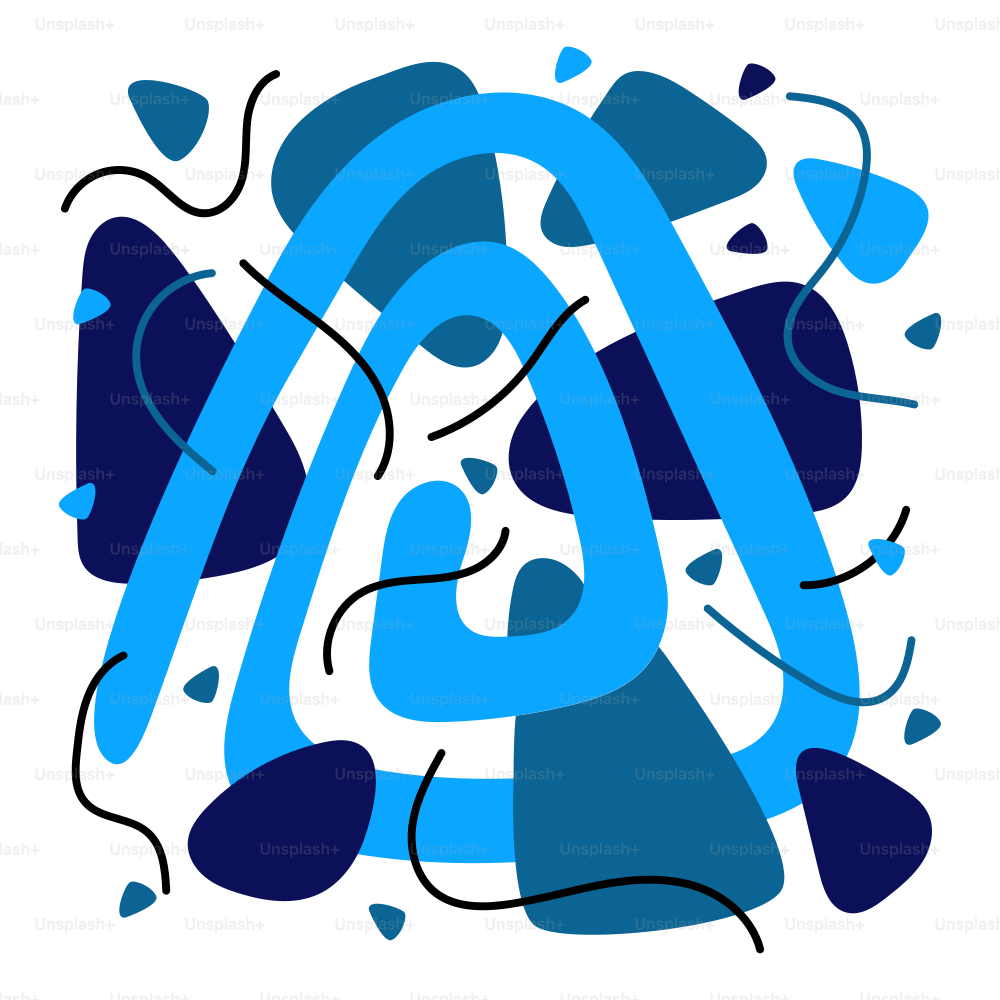 Un diseño abstracto azul y negro con fondo blanco