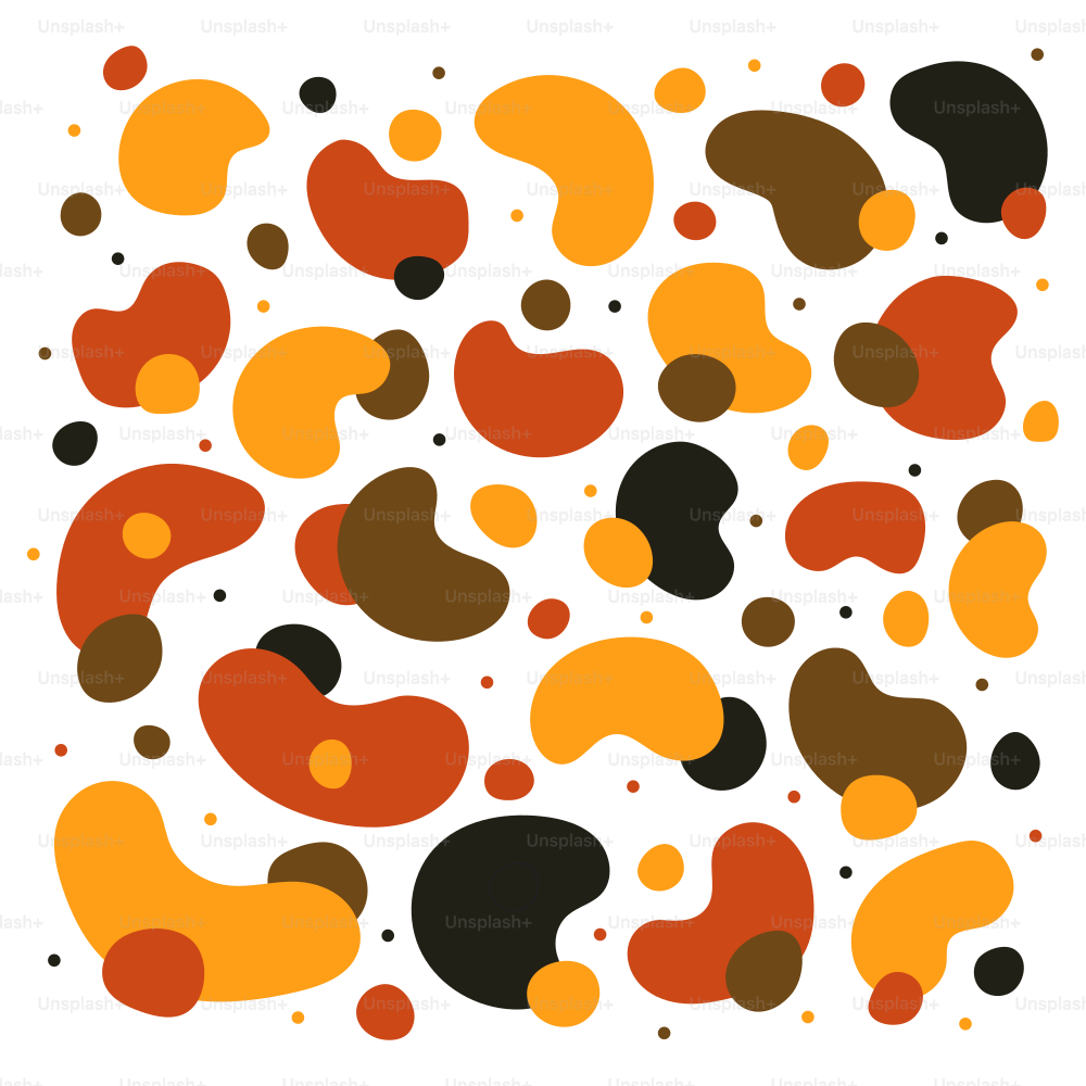 A white square with a pattern of orange, brown, and black circles