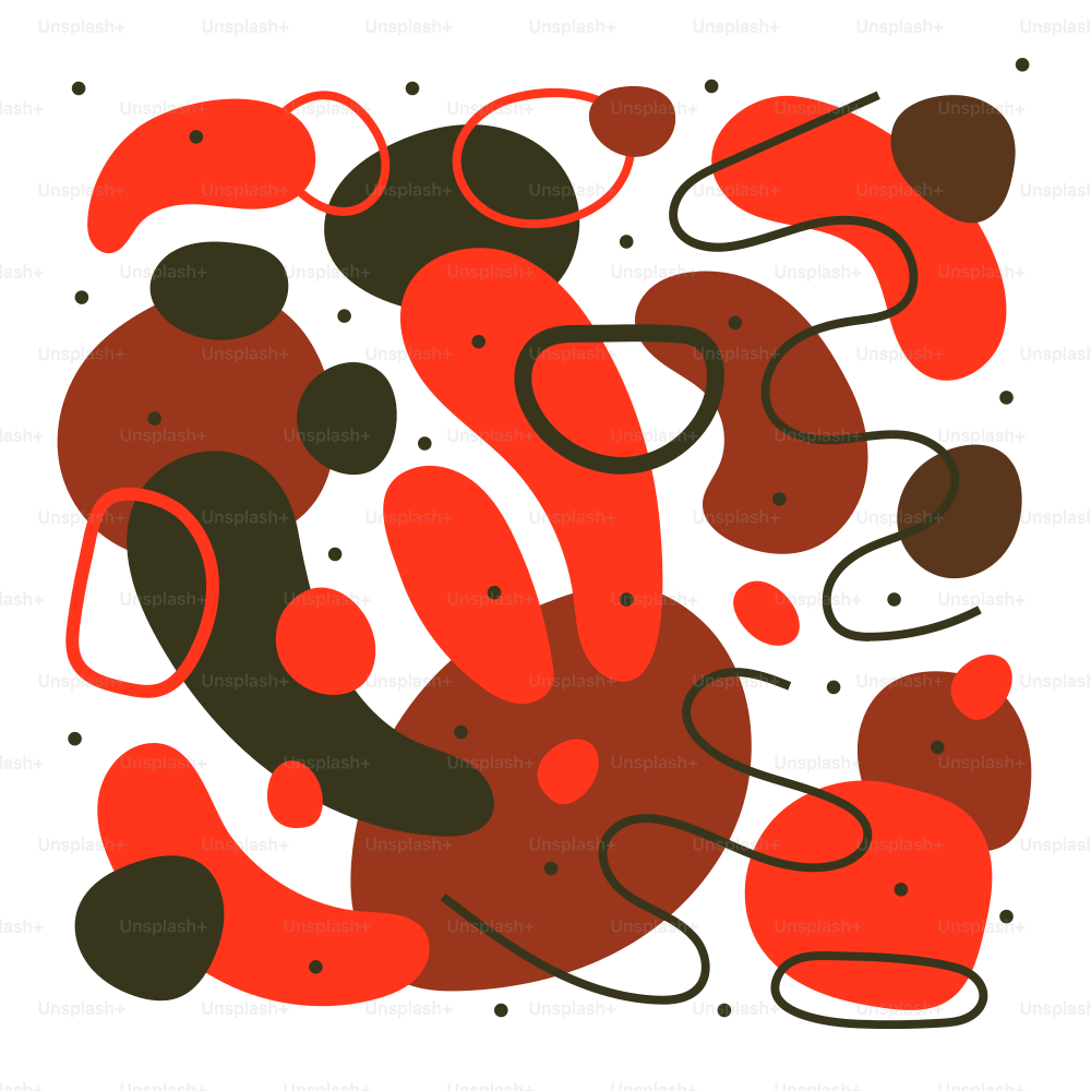 A red and black abstract design on a white background