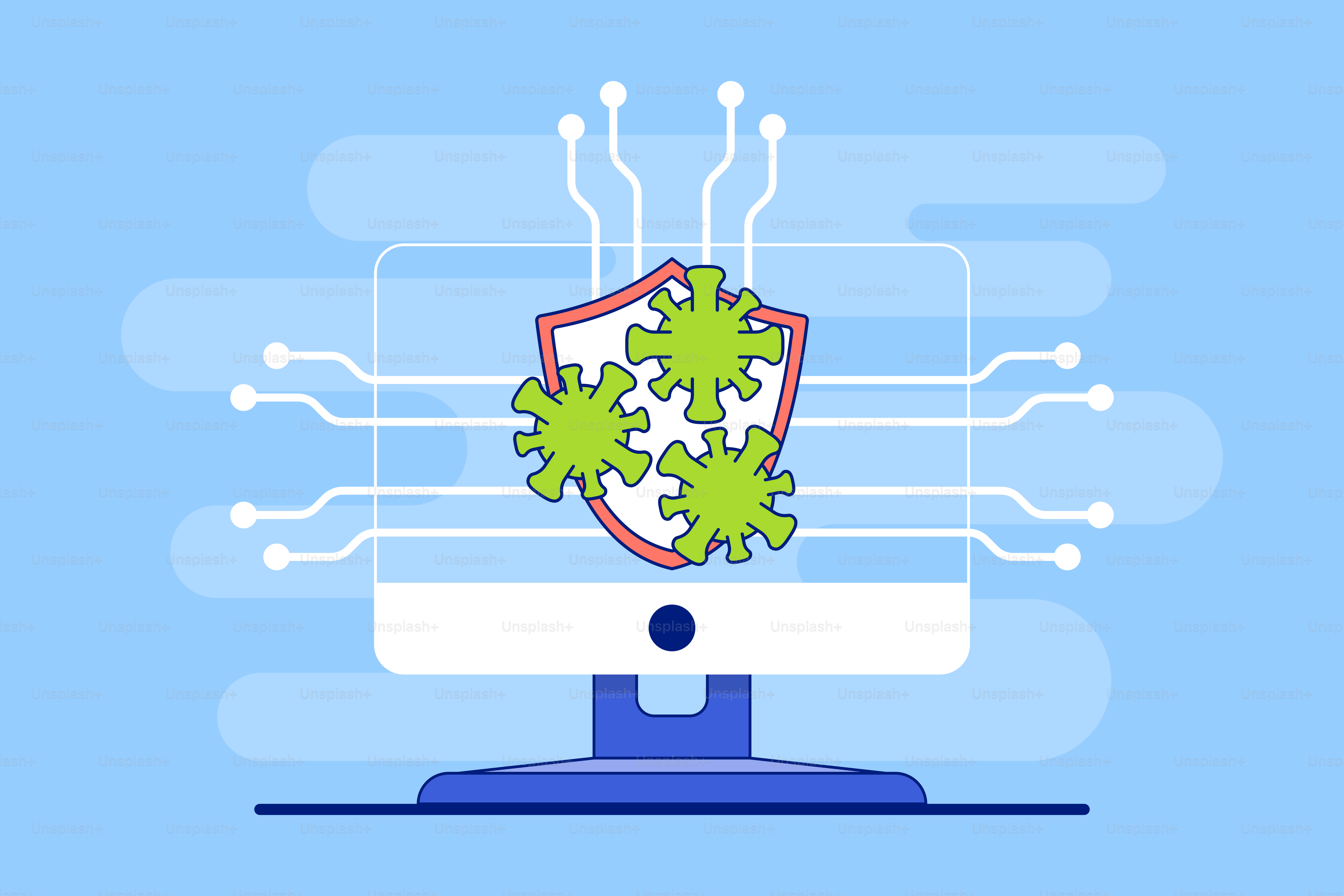 A computer screen with a shield on top of it