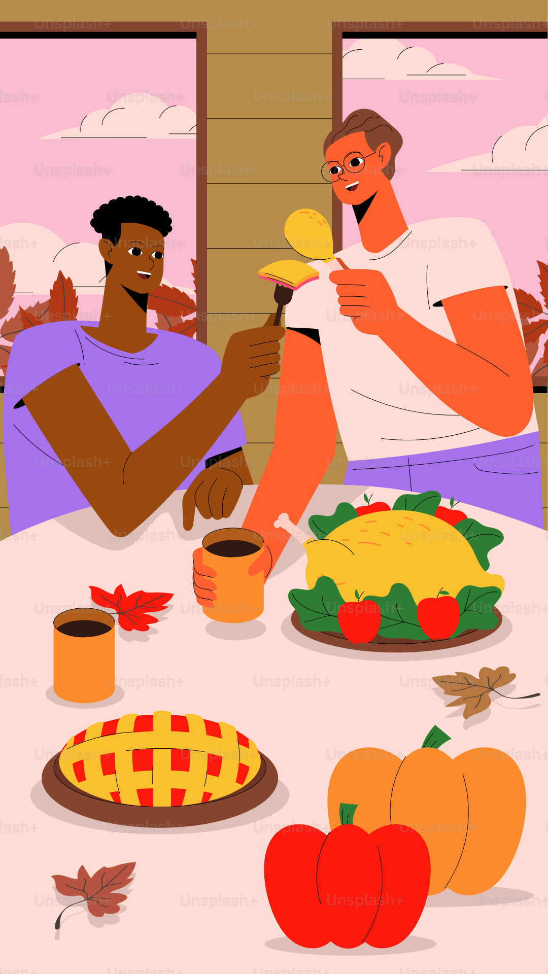 A couple of men sitting at a table with plates of food