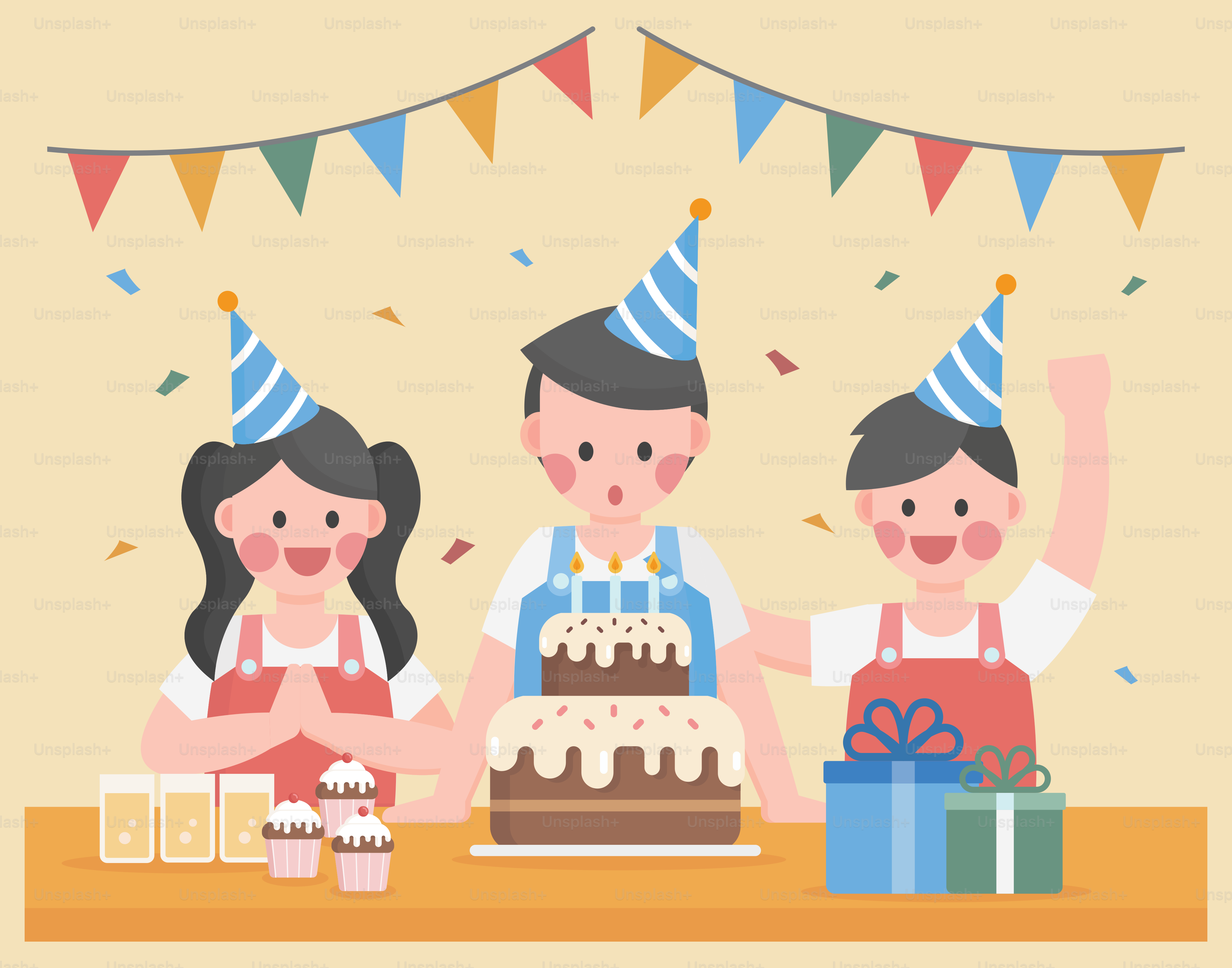 誕生日をケーキで祝う家族