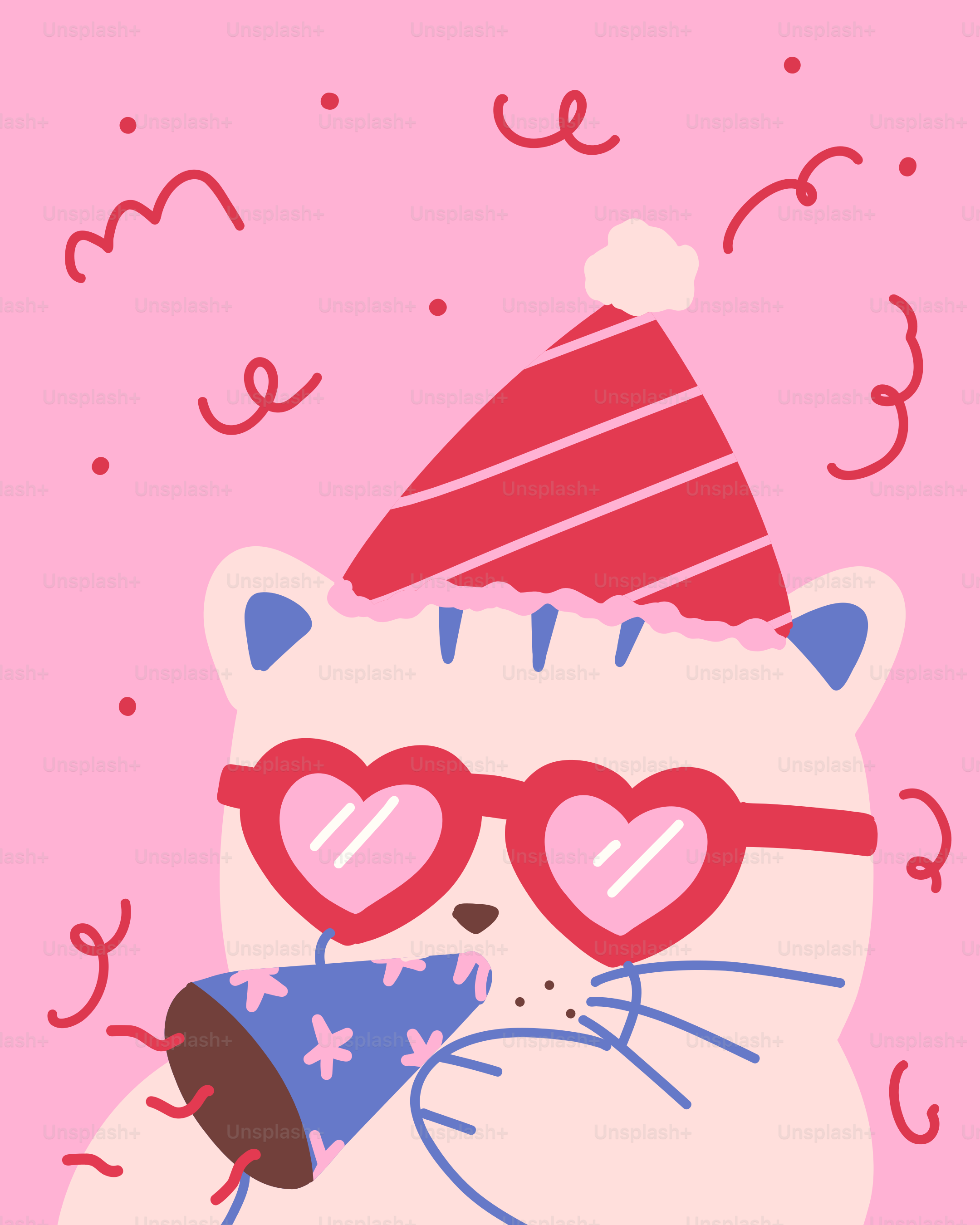 Um gato usando chapéu de festa e óculos escuros