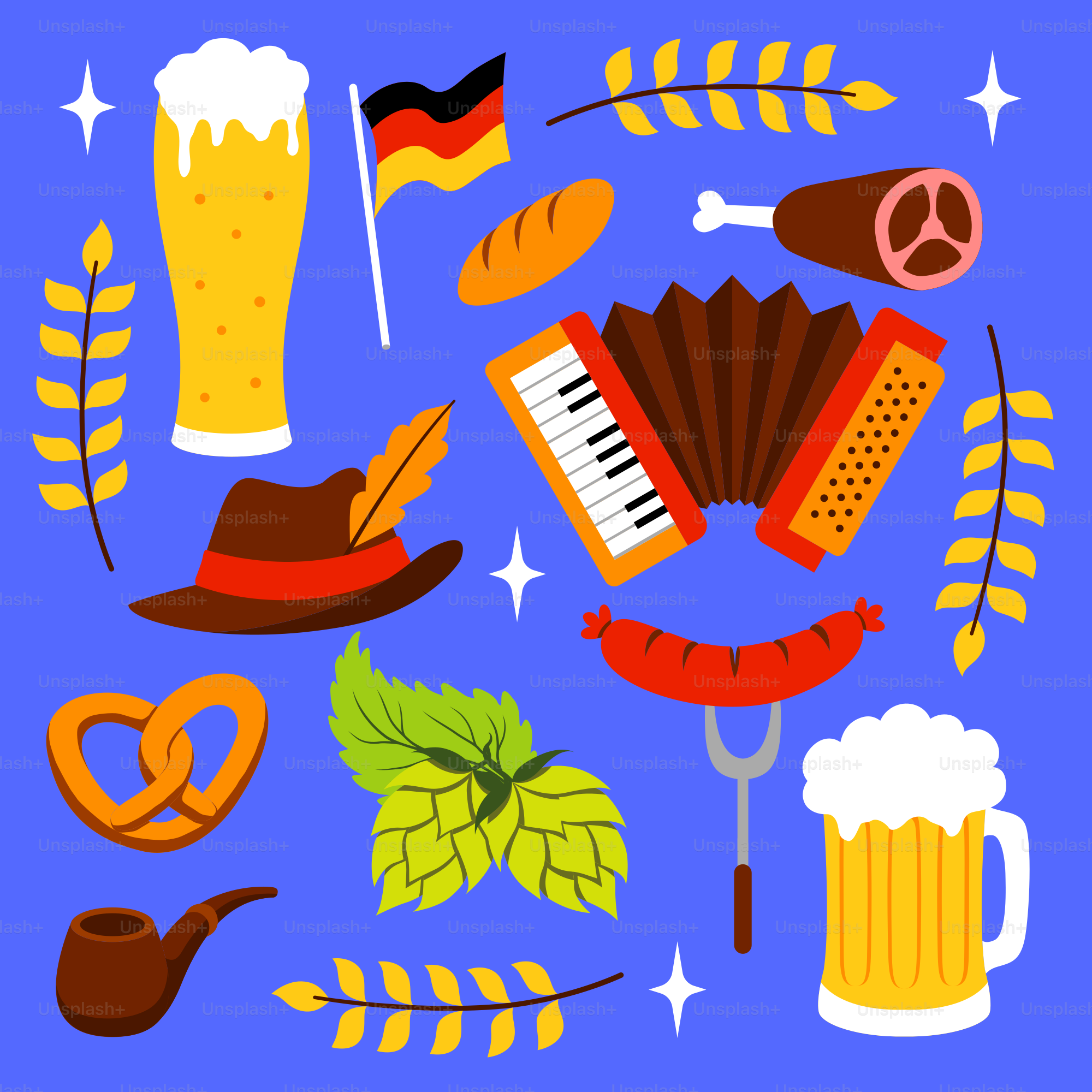 A blue background with a bunch of different items vector – Beer Image on  Unsplash, image size:3000x3000