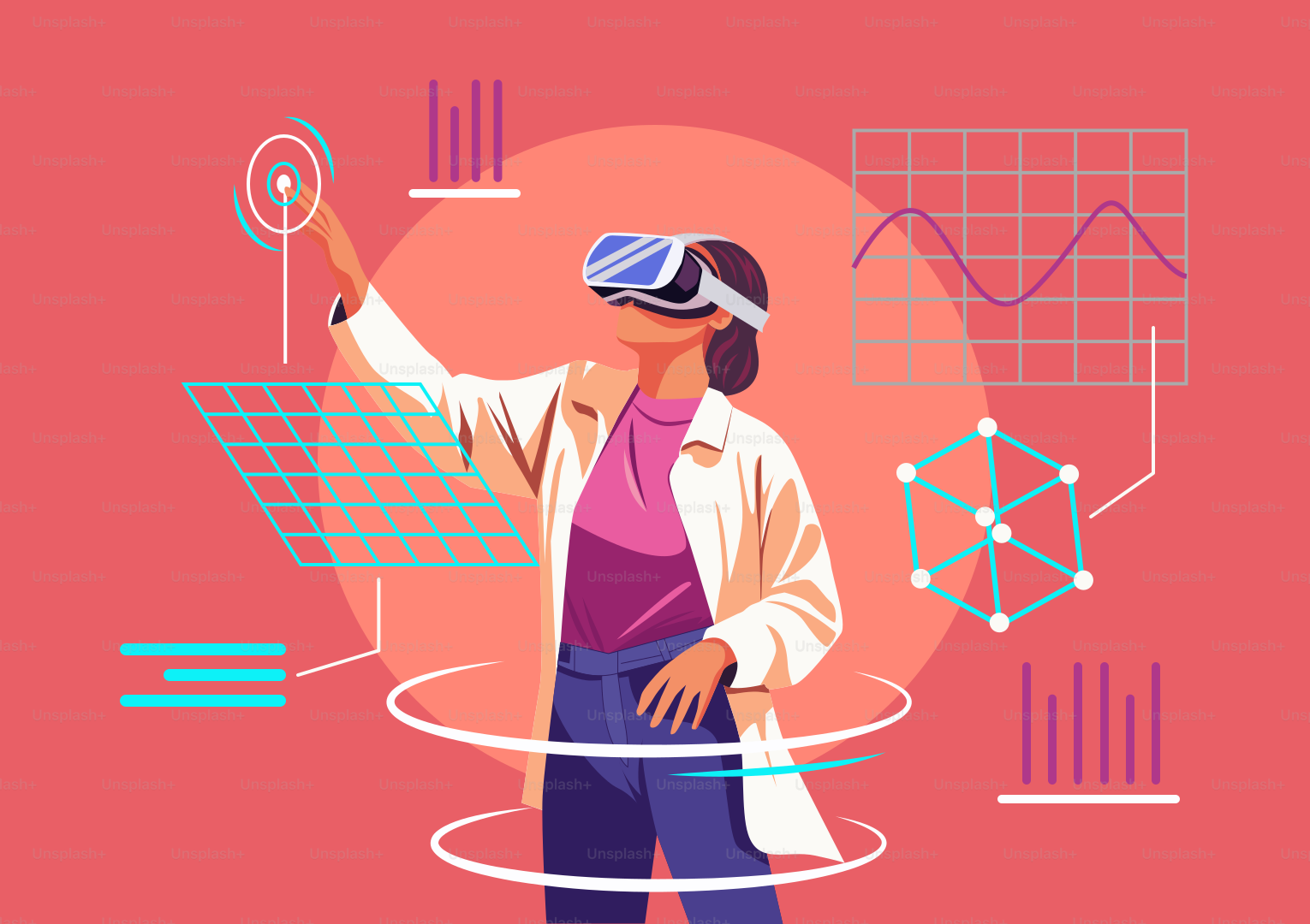 A woman in virtual reality holding a solar panel