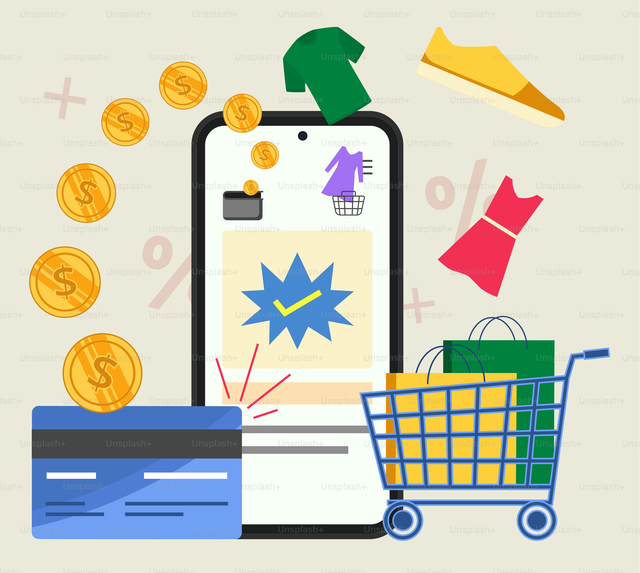 A phone with a shopping cart next to it