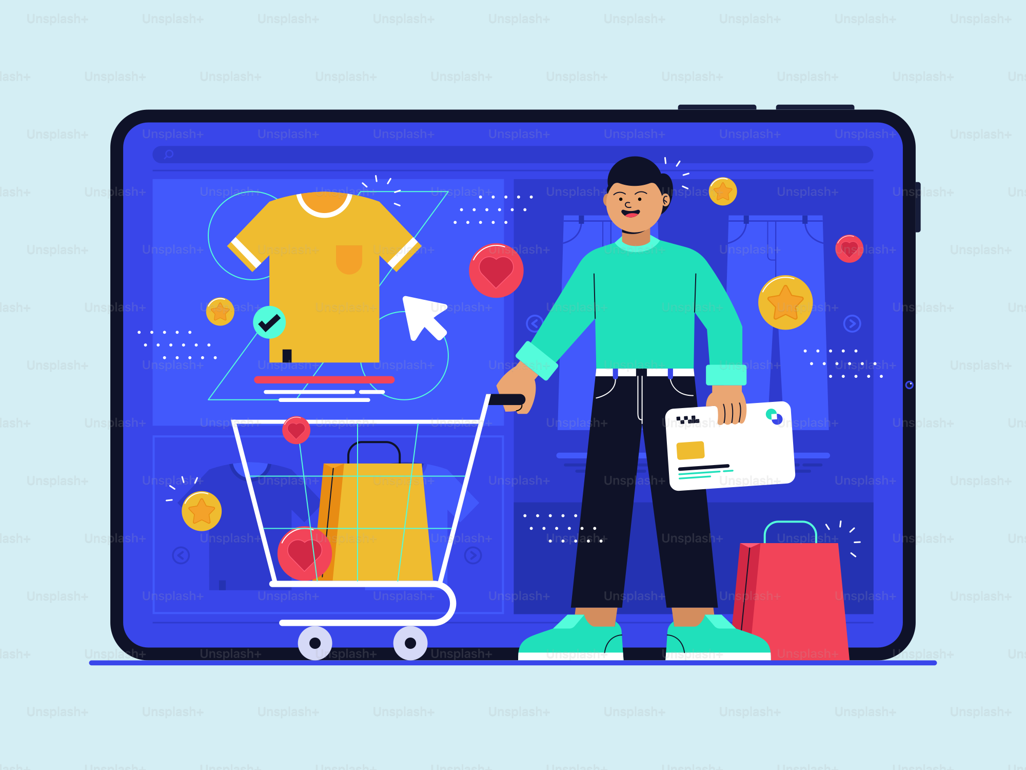 Un hombre de pie frente a un carrito de compras