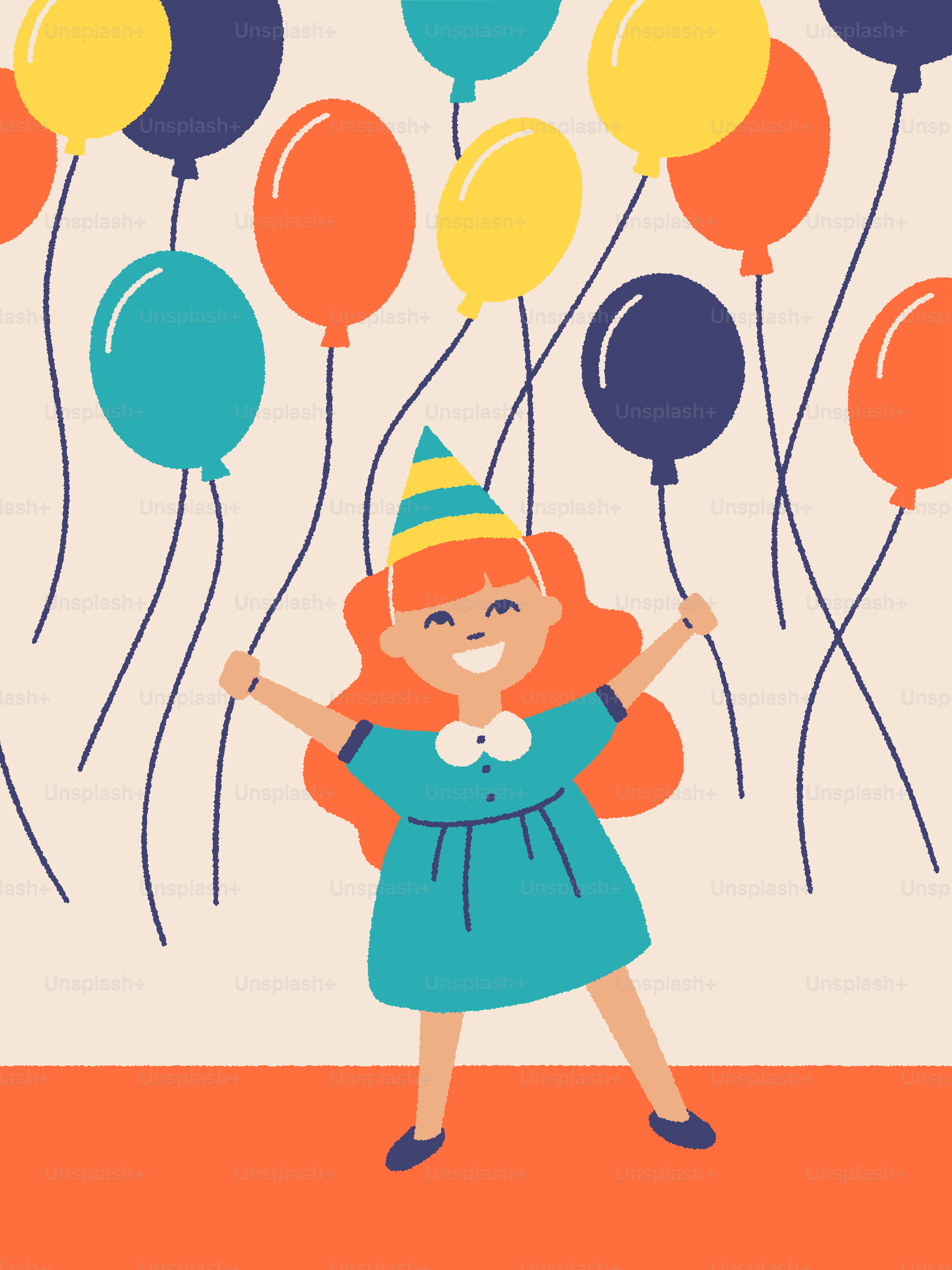 Ein kleines Mädchen, das vor einem Haufen Luftballons steht
