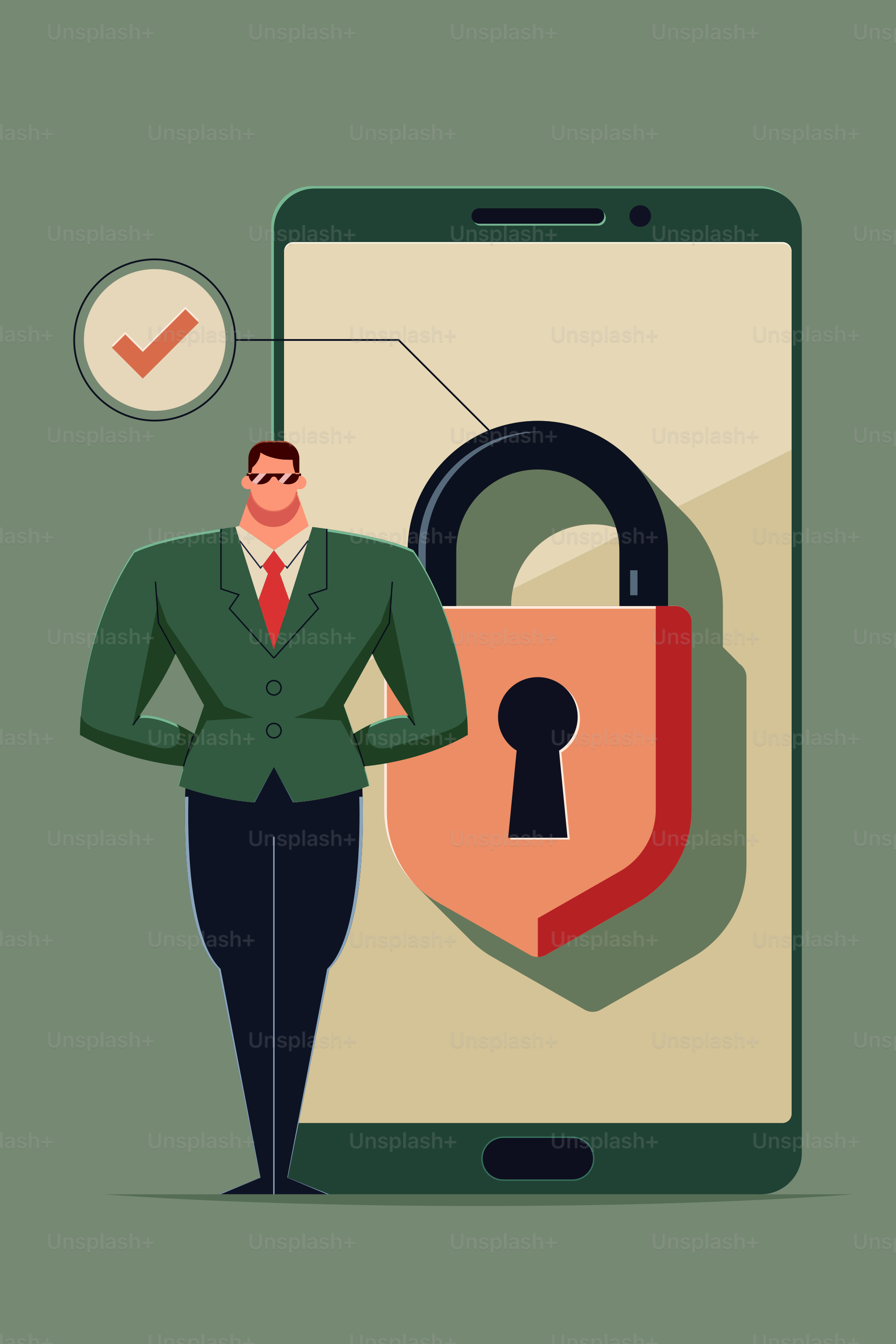 A man standing in front of a phone with a lock on it