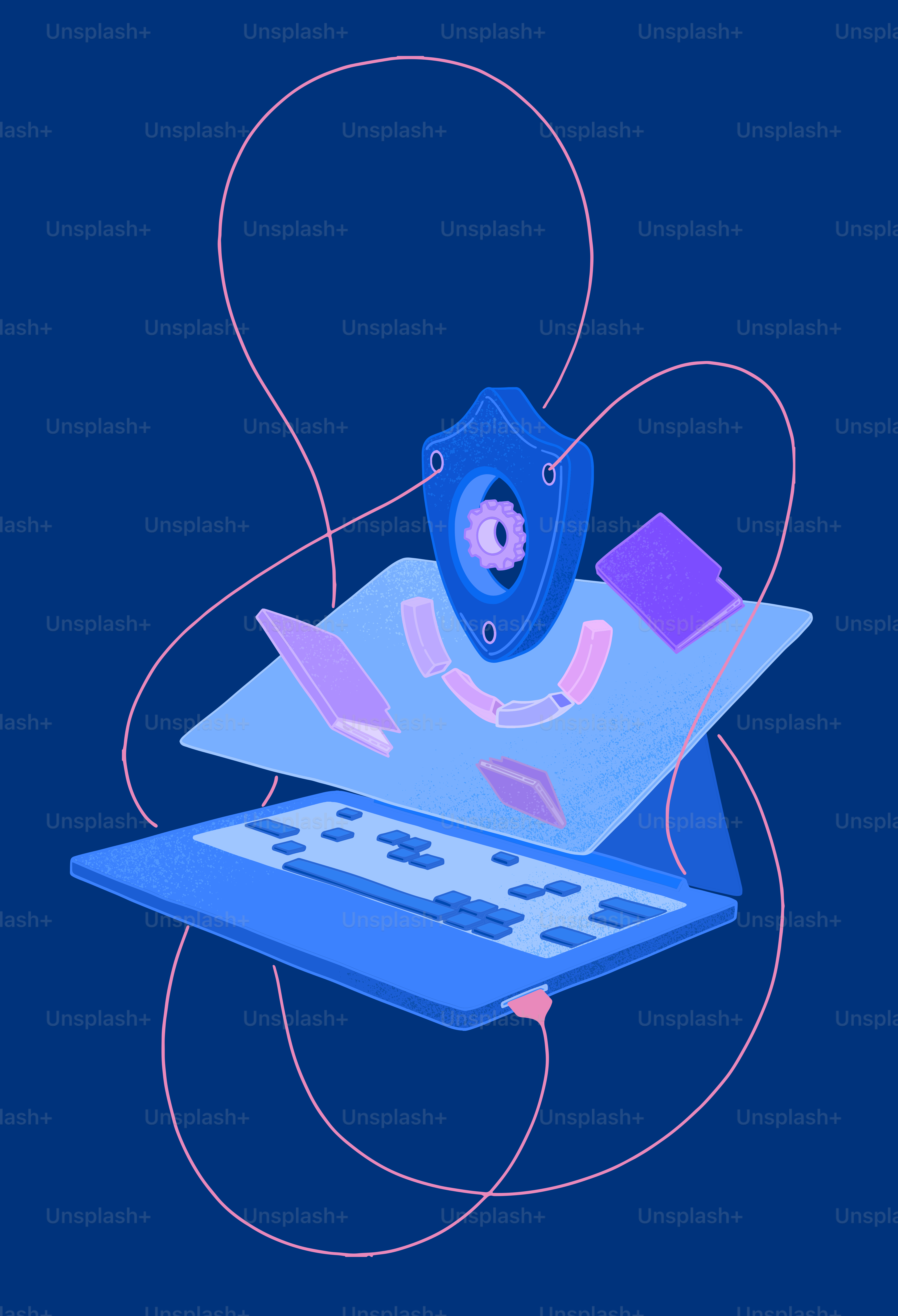 Una persona su un portatile con sfondo blu