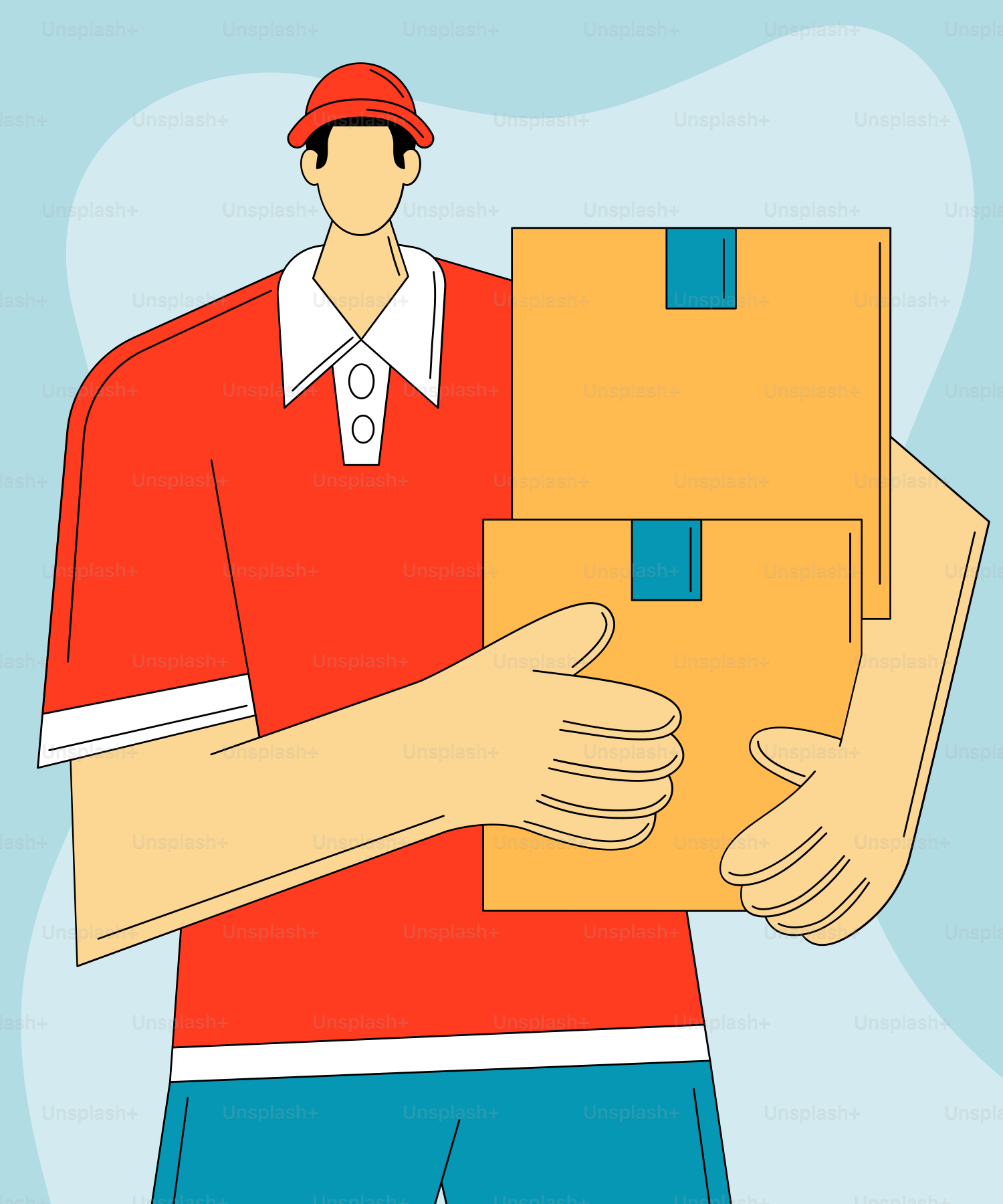 Un hombre con camisa roja sostiene una caja