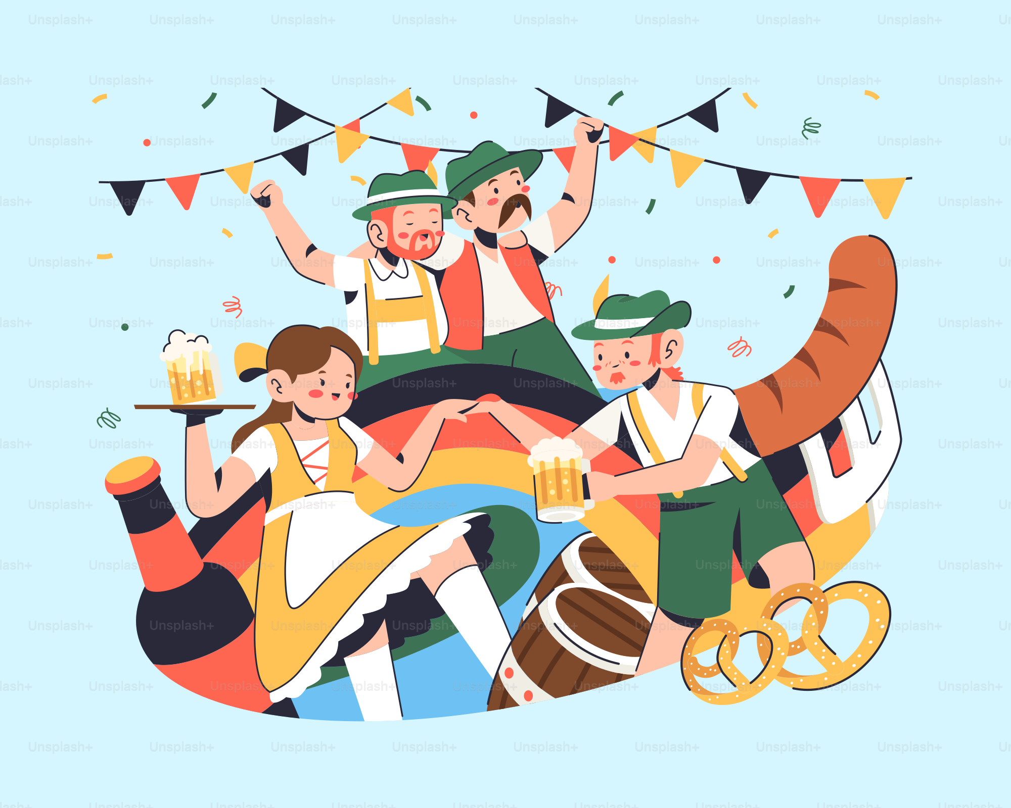 Un grupo de personas sentadas encima de una pila de comida