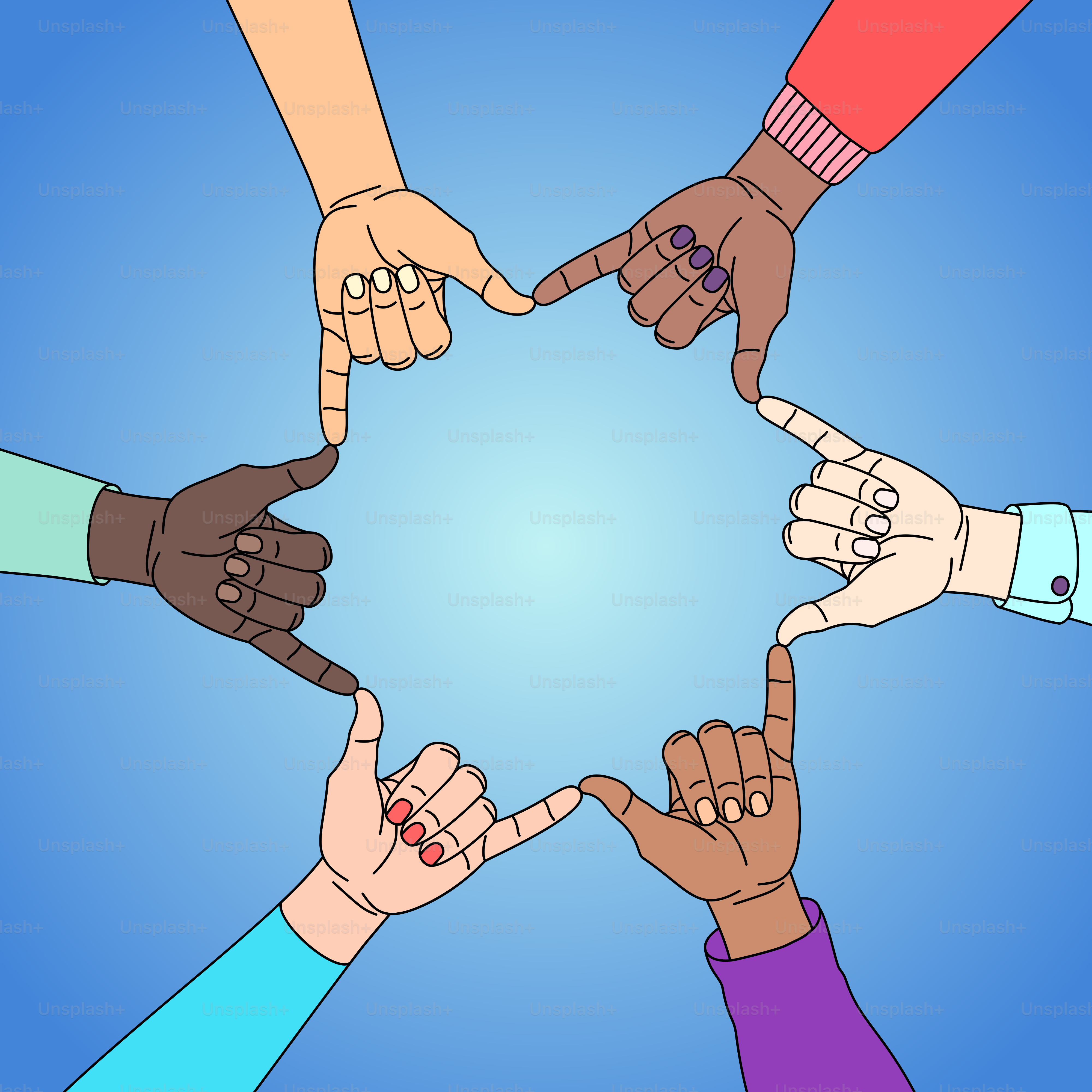 A group of people making a star with their hands