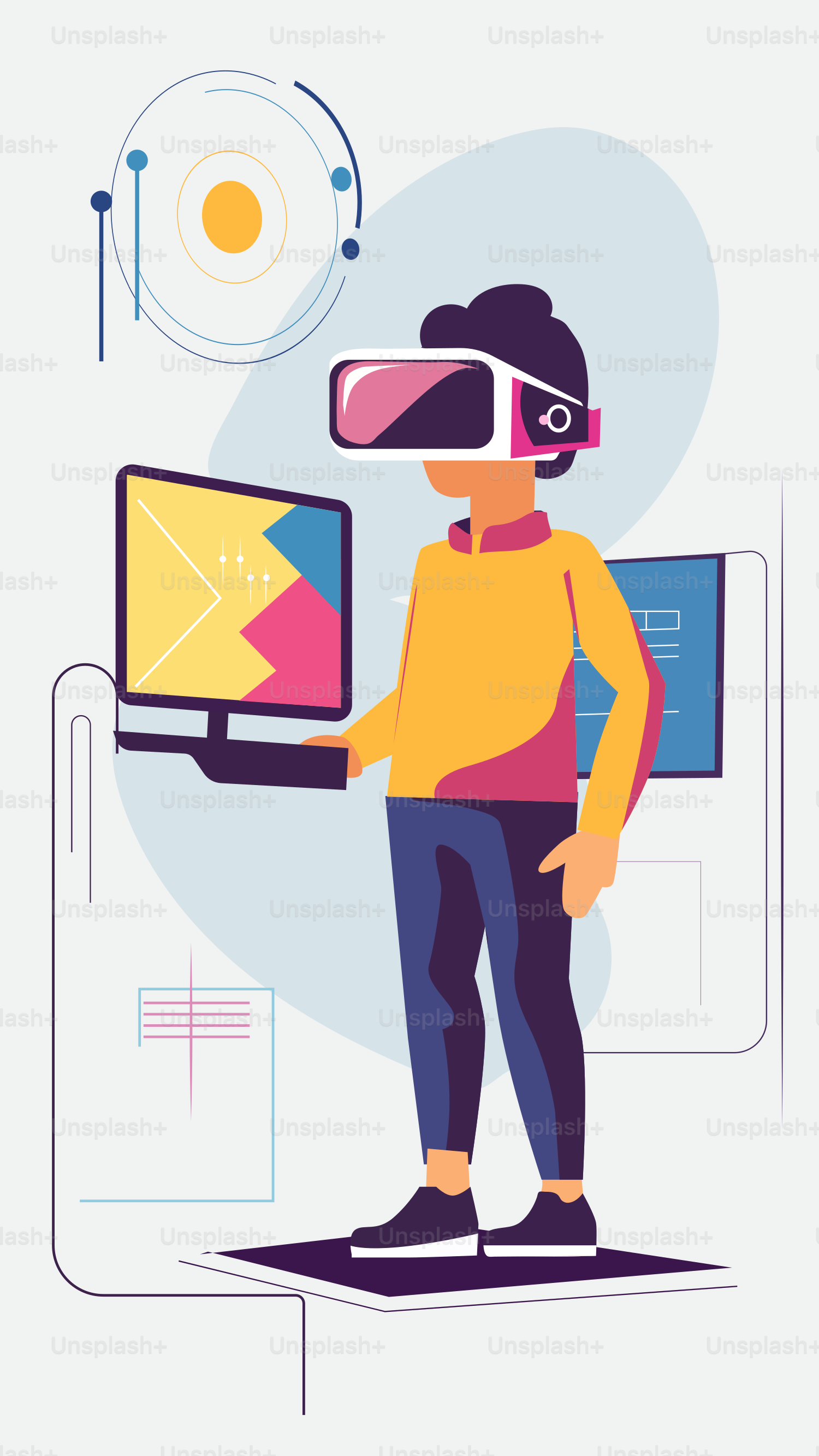 Ein Mann mit virtueller Brille steht vor einem Computerbildschirm