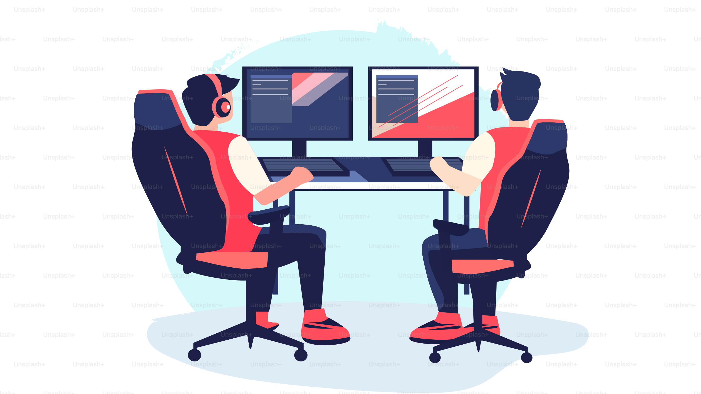 Two people sitting at a desk with a computer
