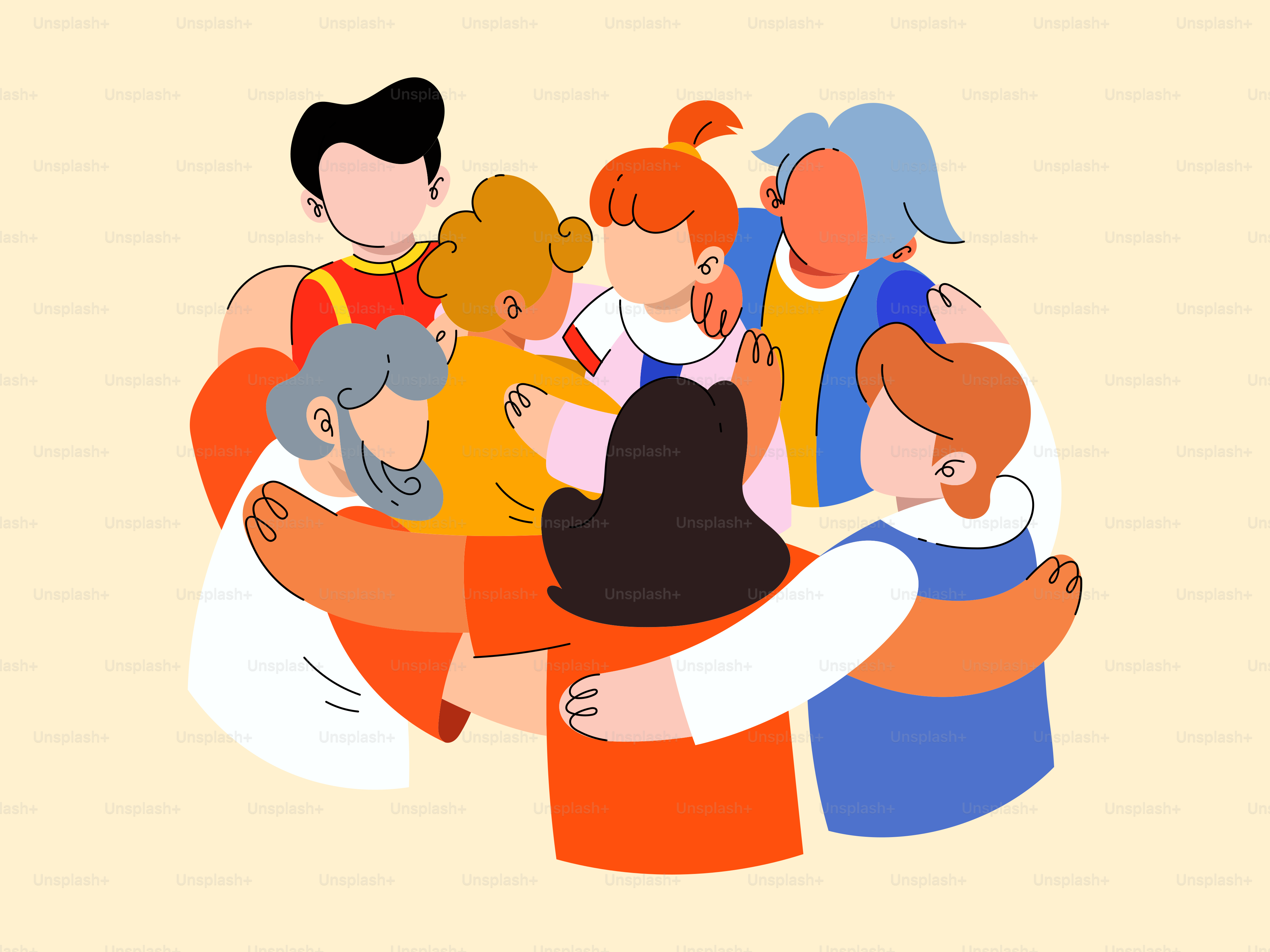 A group of people hugging each other