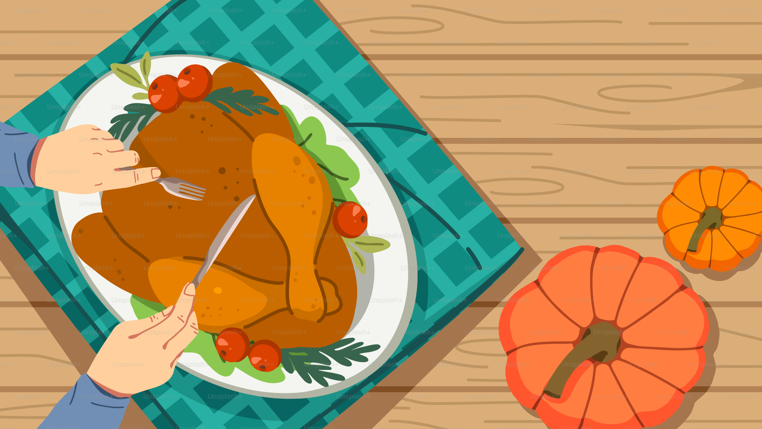 A person cutting a turkey on a plate