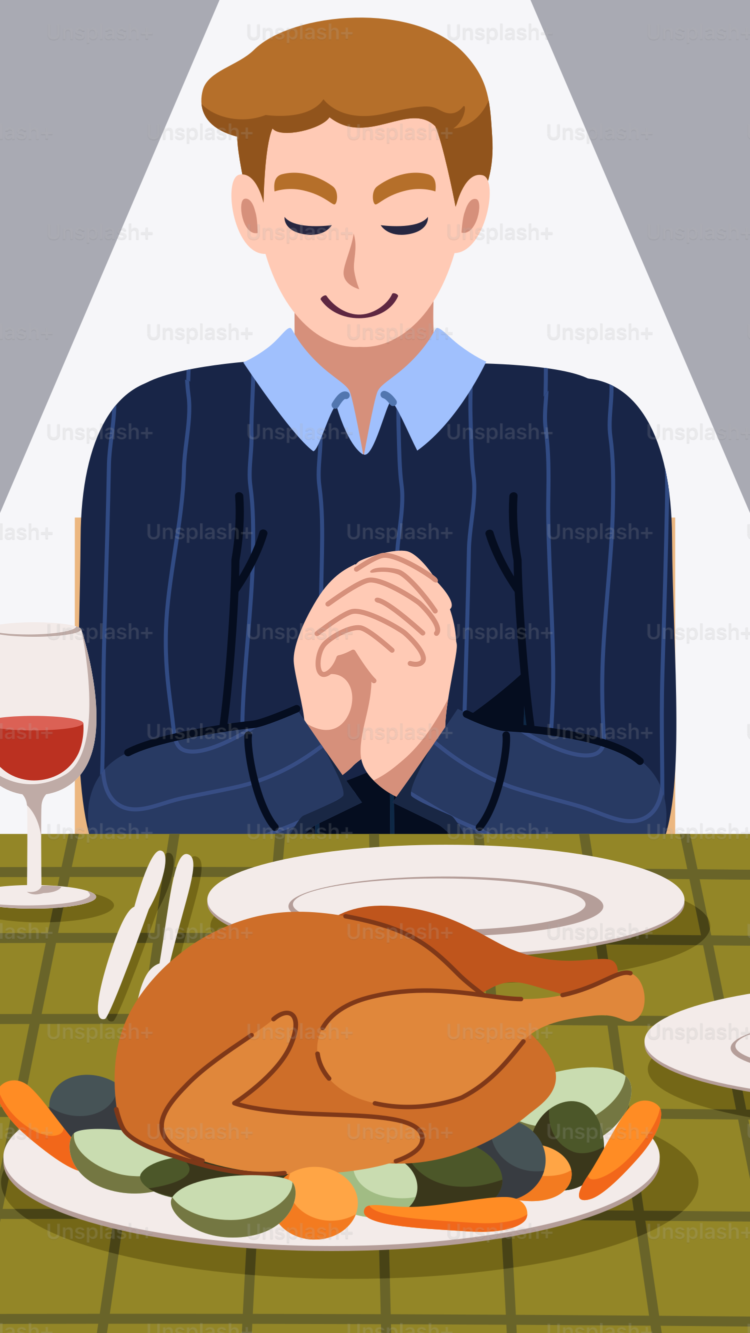 Un hombre sentado en una mesa con un pavo frente a él