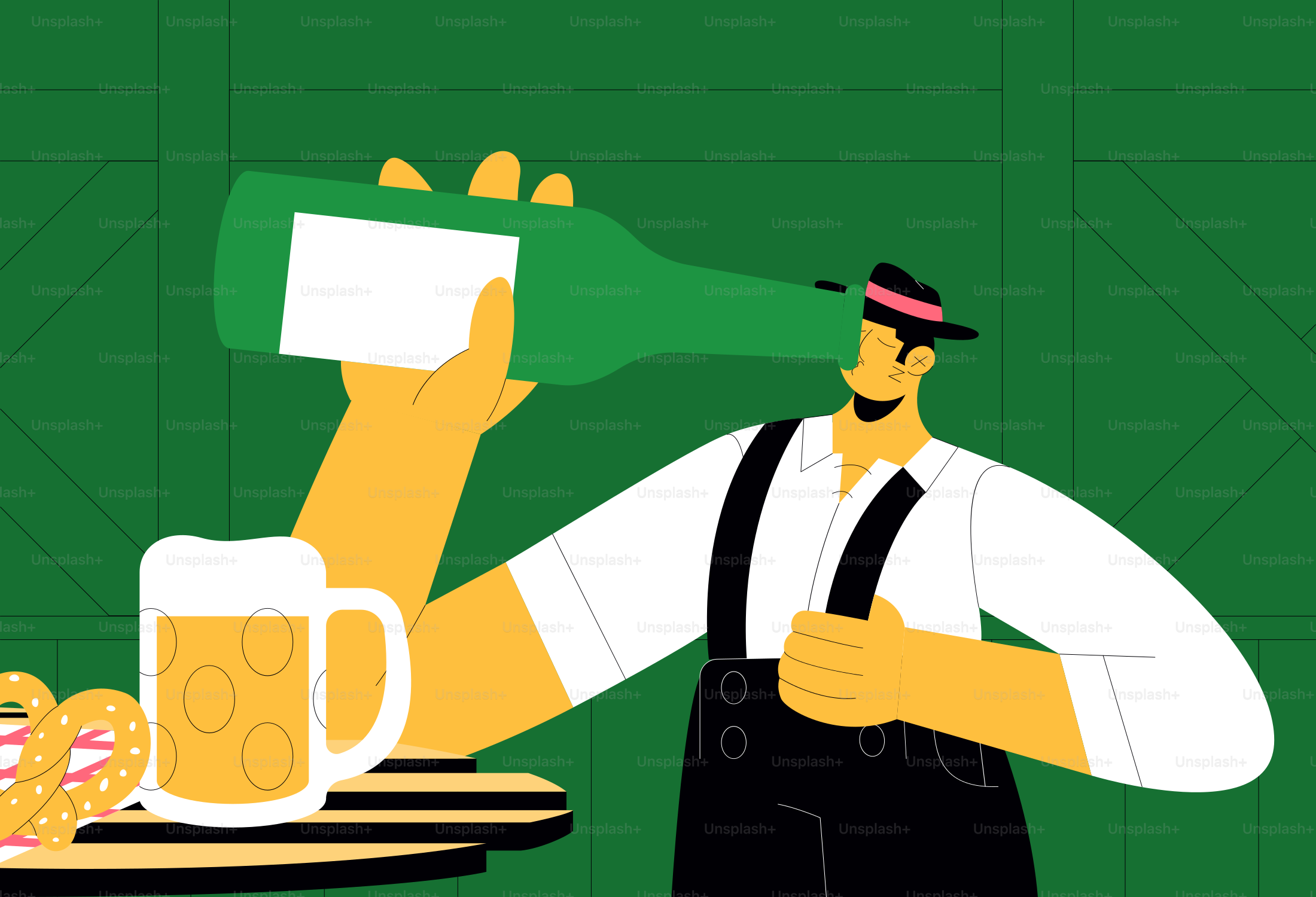 Un homme tenant une bière et une assiette de nourriture