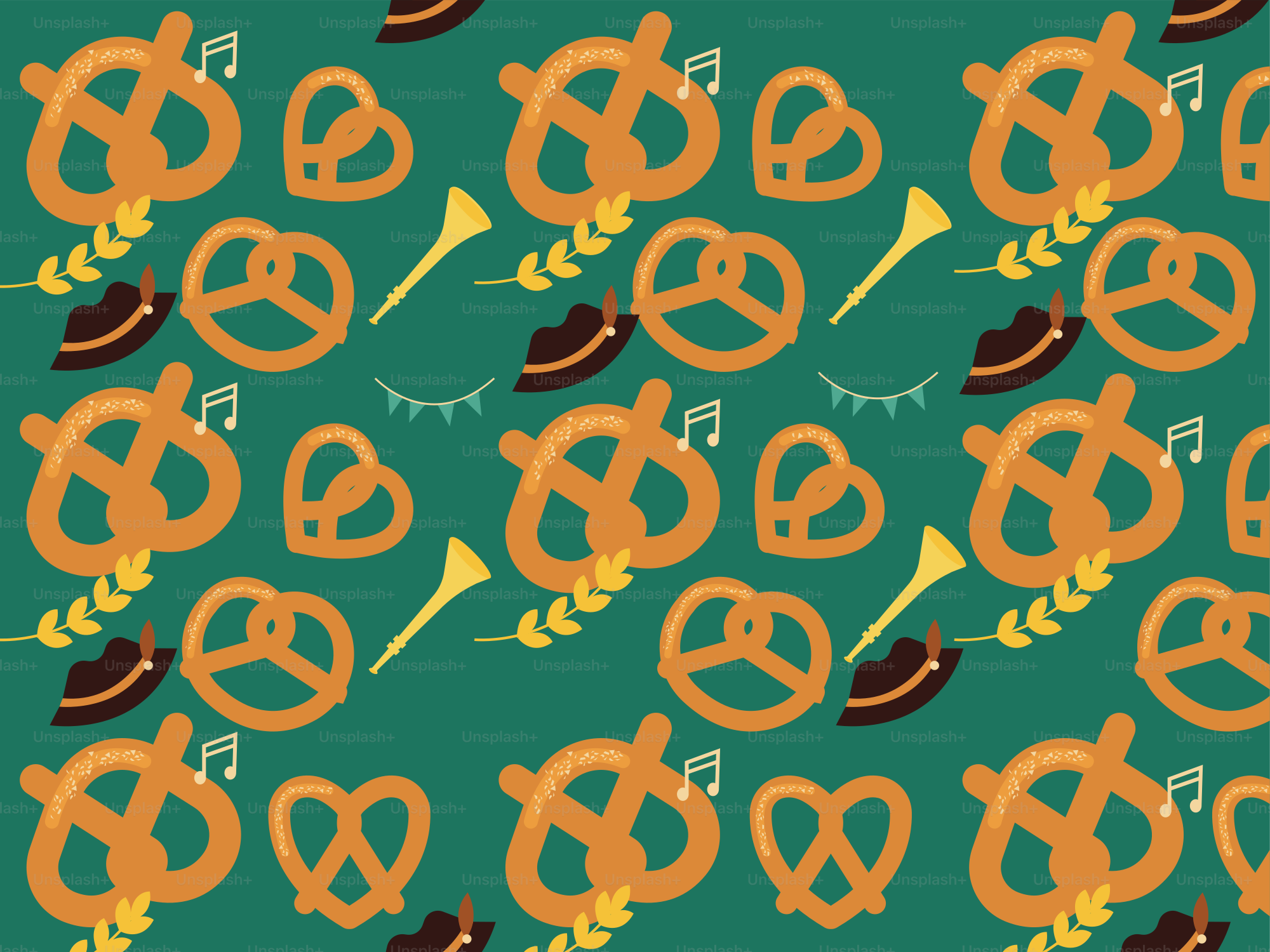 Un fond vert avec un motif de bretzels