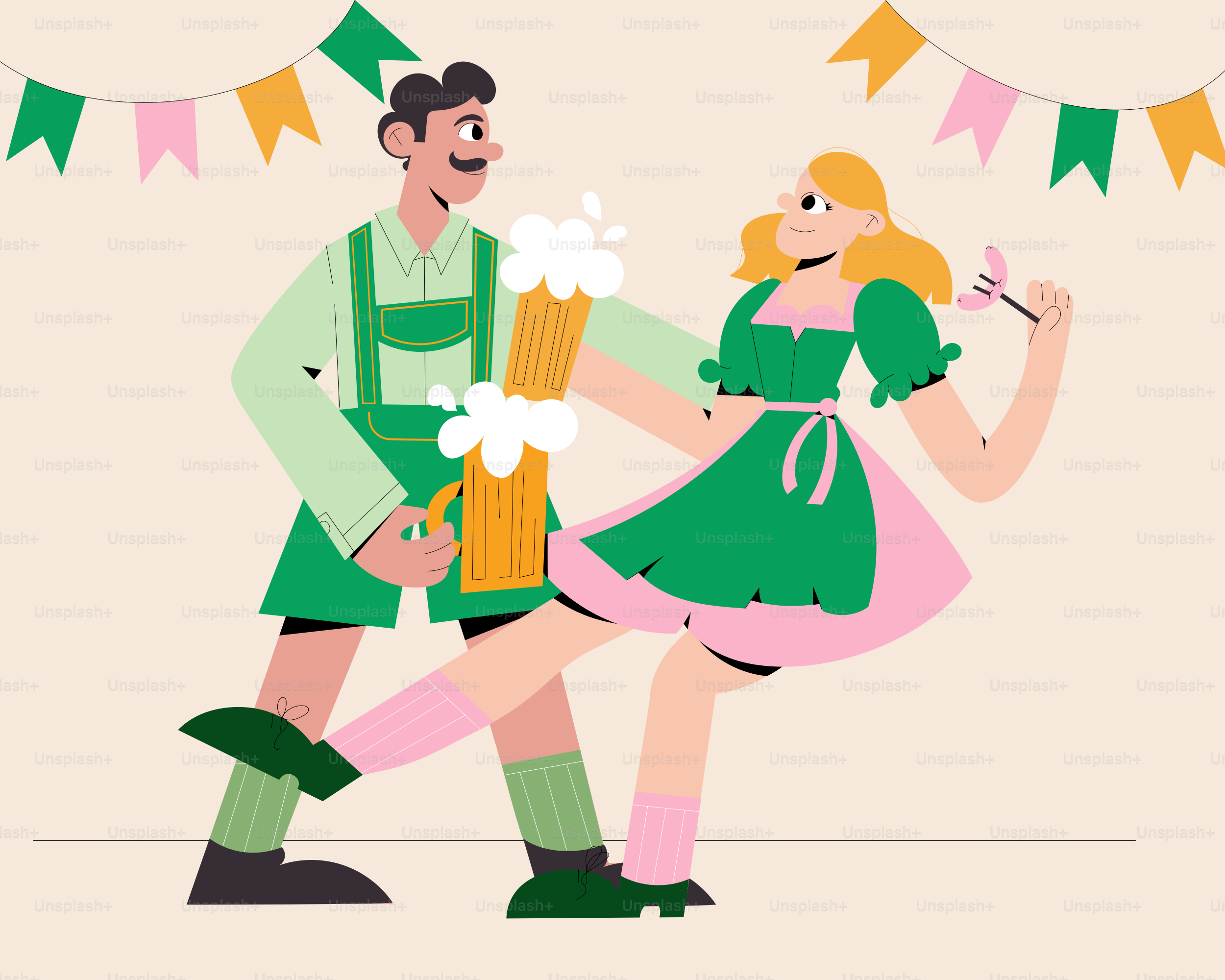 A man and a woman dressed in green are dancing