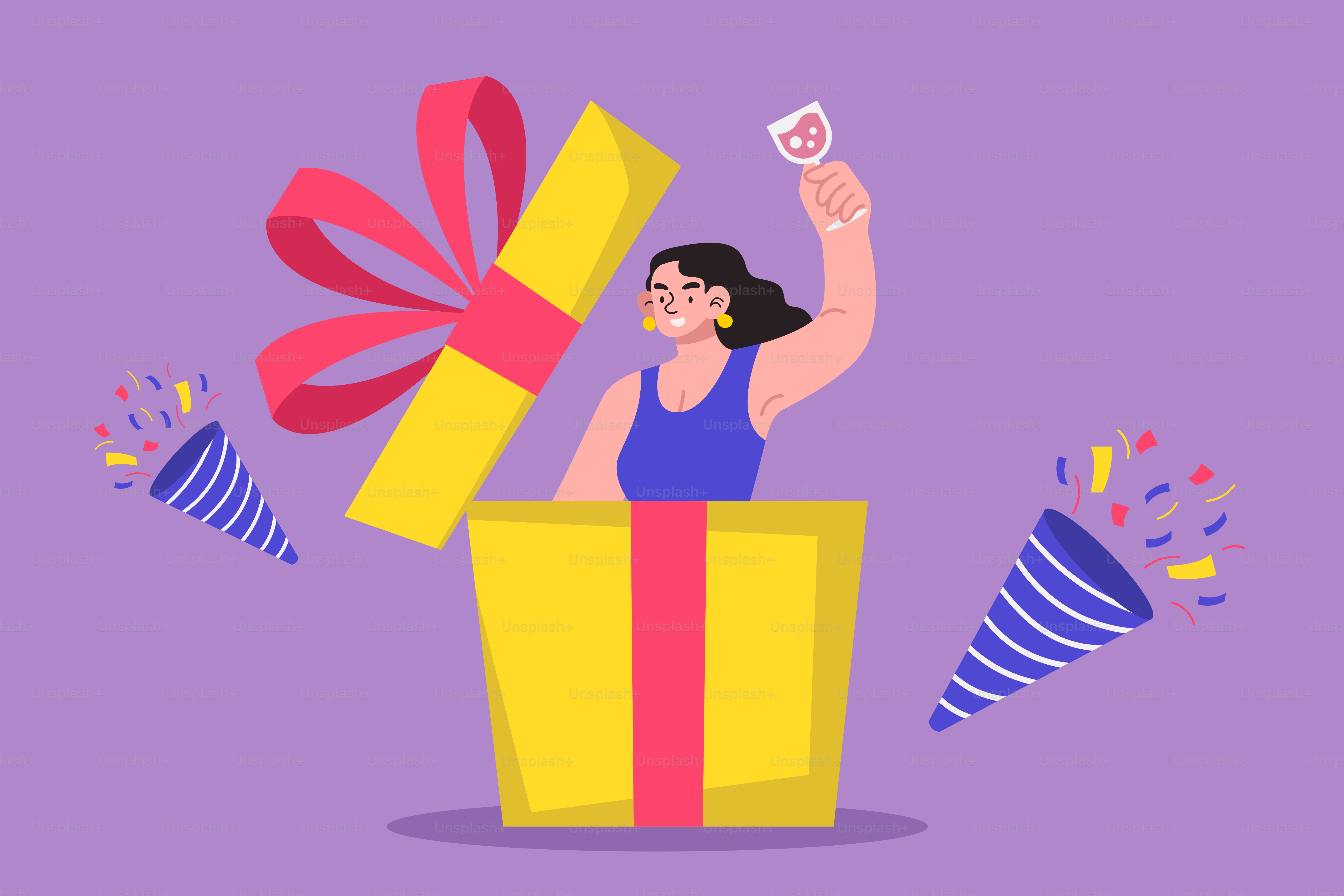 Uma mulher segurando uma caixa de presente e um celular