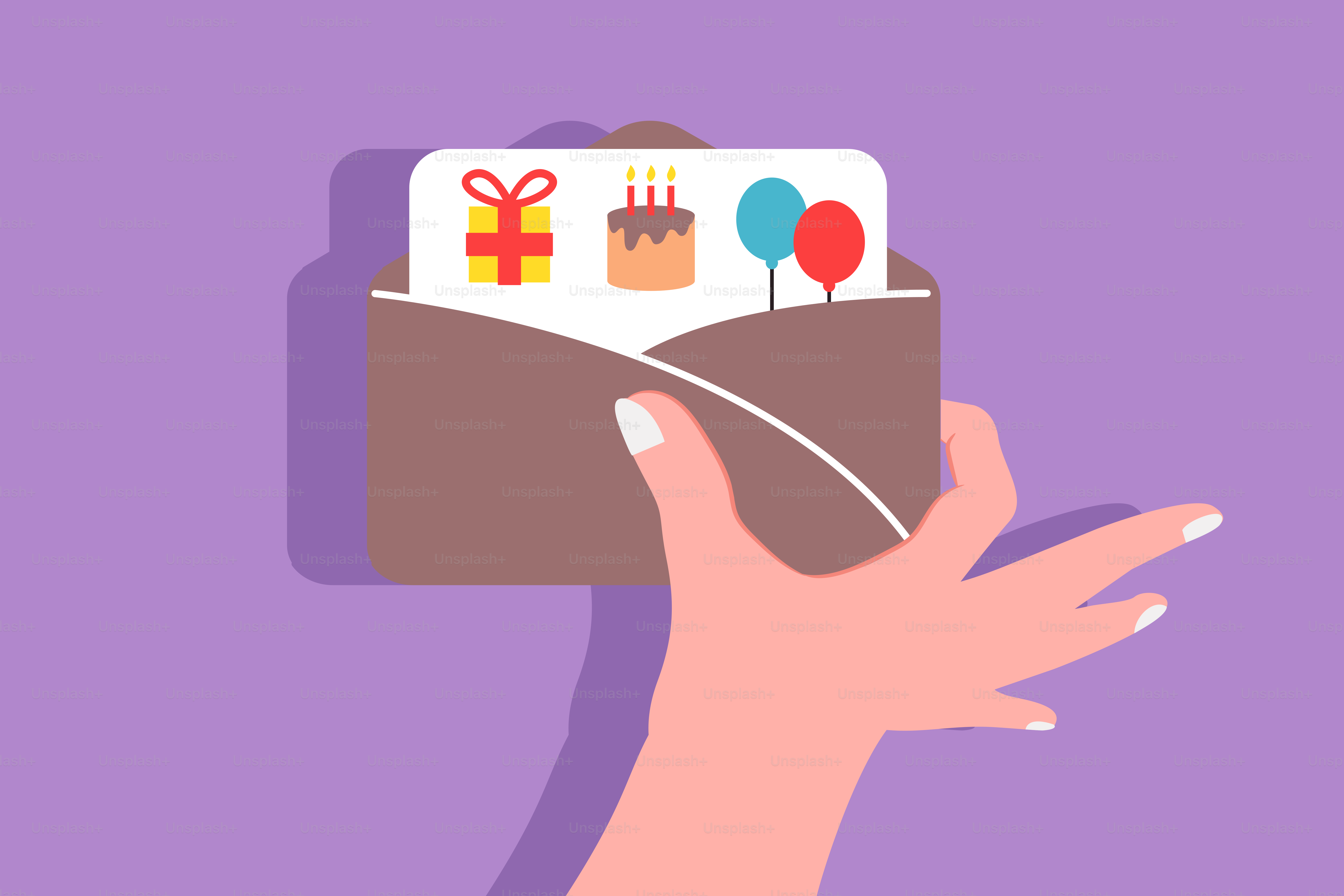 A hand holding a card with a birthday cake on it