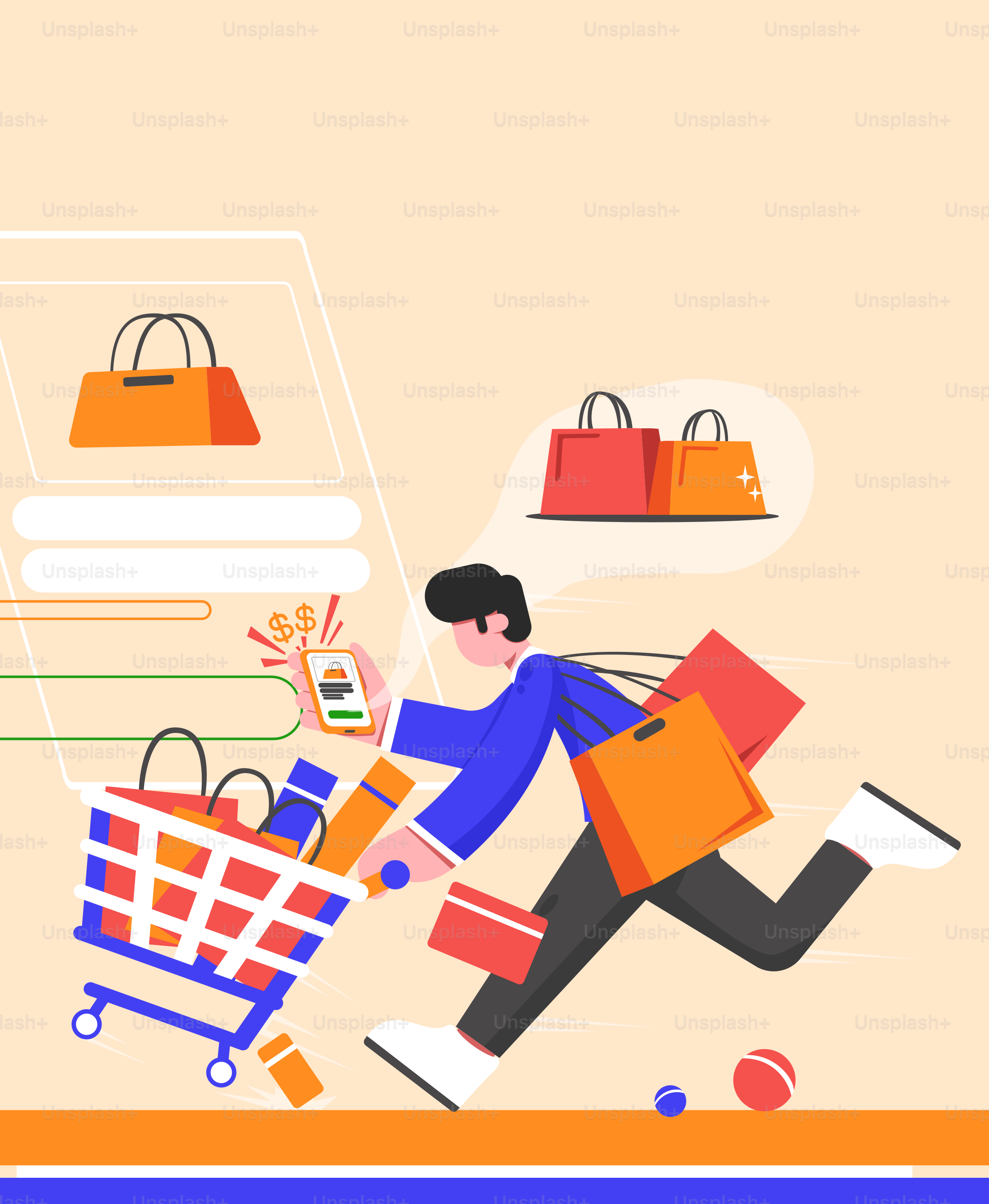 한 남자가 쇼핑 카트를 끌고 달리고 있다