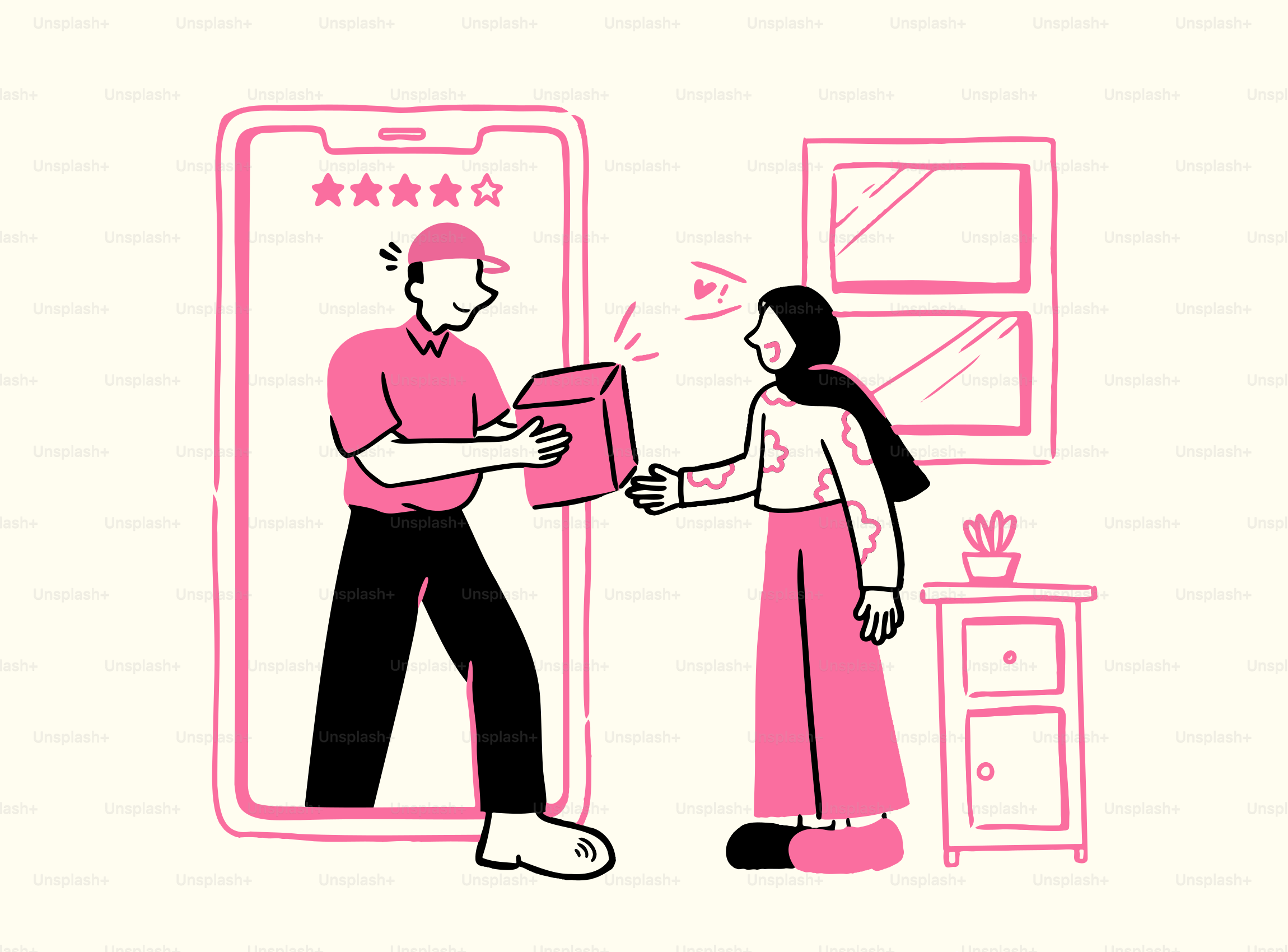 A man handing a woman a box of food