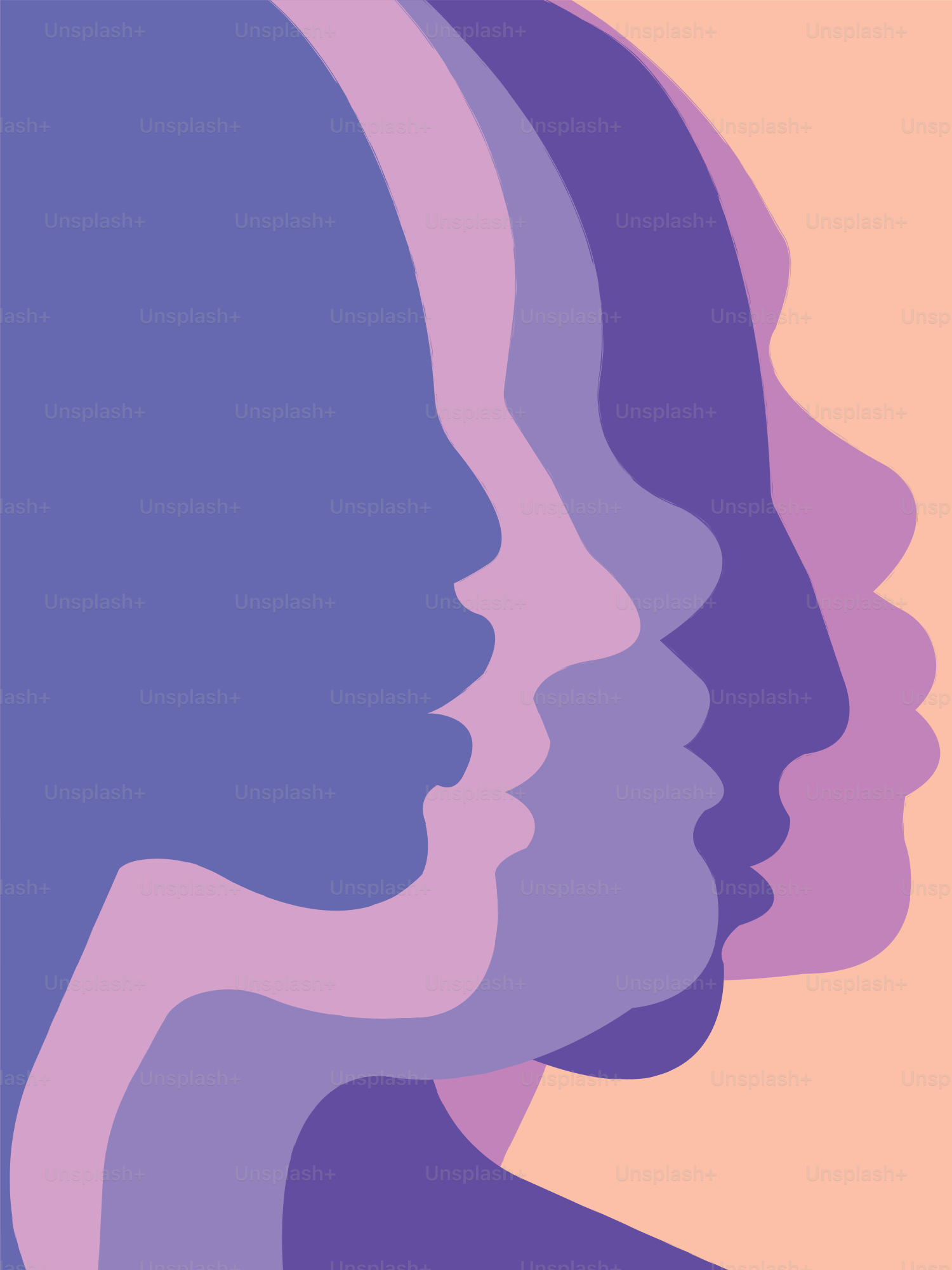A woman's profile is shown against a pink and purple background