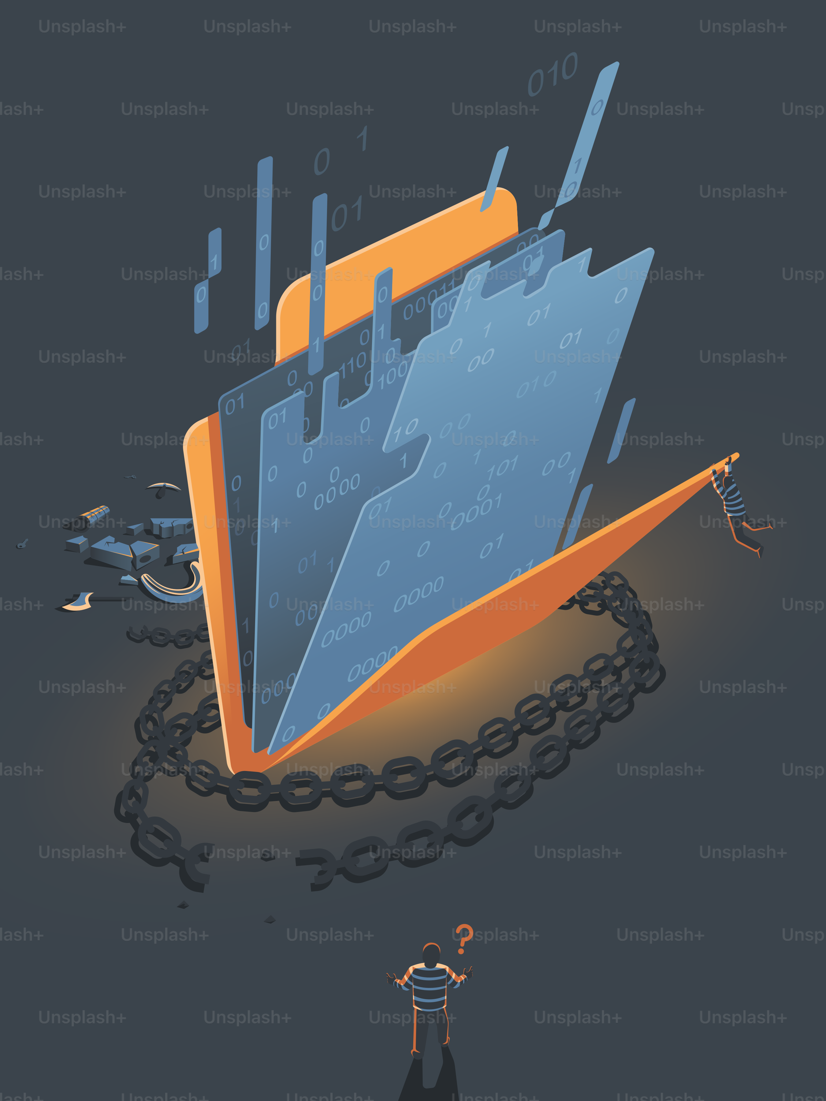 A man standing in front of a chain with a folder on it